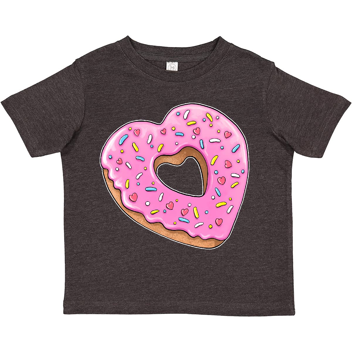 Inktastic Heart Shaped Donut with Pink Icing and Sprinkles Toddler T-Shirt - Cute Valentine's Day Outfit for Girls, Birthday Gift for Kids, Fun Playdate Attire