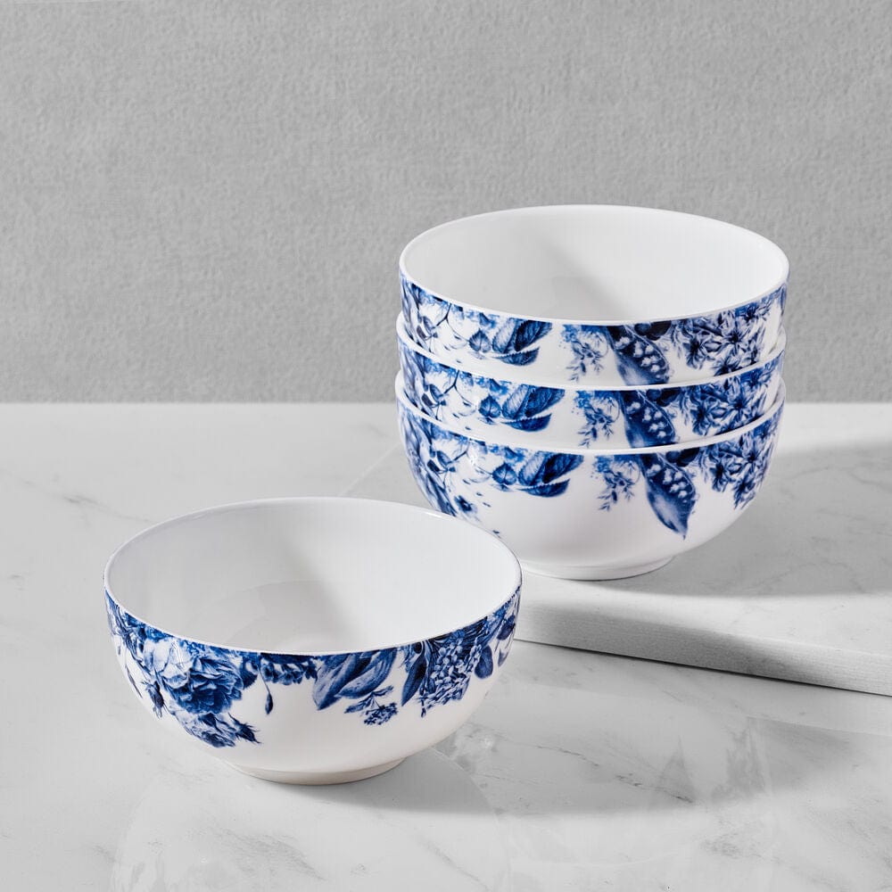 Pippa Blue Set of 4 Fruit Bowls - Colorful Ceramic Serving Bowls for Snacks, Salads, Desserts | Perfect for Kitchen, Dining Table & Party Serving