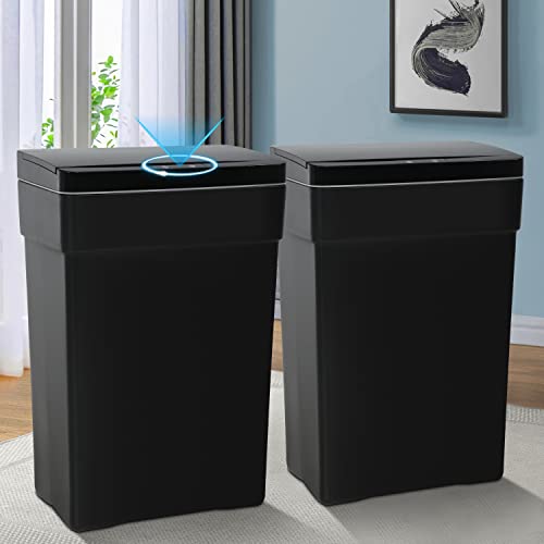 13 Gallon Automatic Trash Can with Motion Sensor - 50L Touch-Free Kitchen Garbage Bin, High-Capacity Waste Basket for Home, Office, Bathroom & Living Room (Black, Set of 2) - Perfect for Hands-Free Disposal in Busy Kitchens and High-Traffic Areas