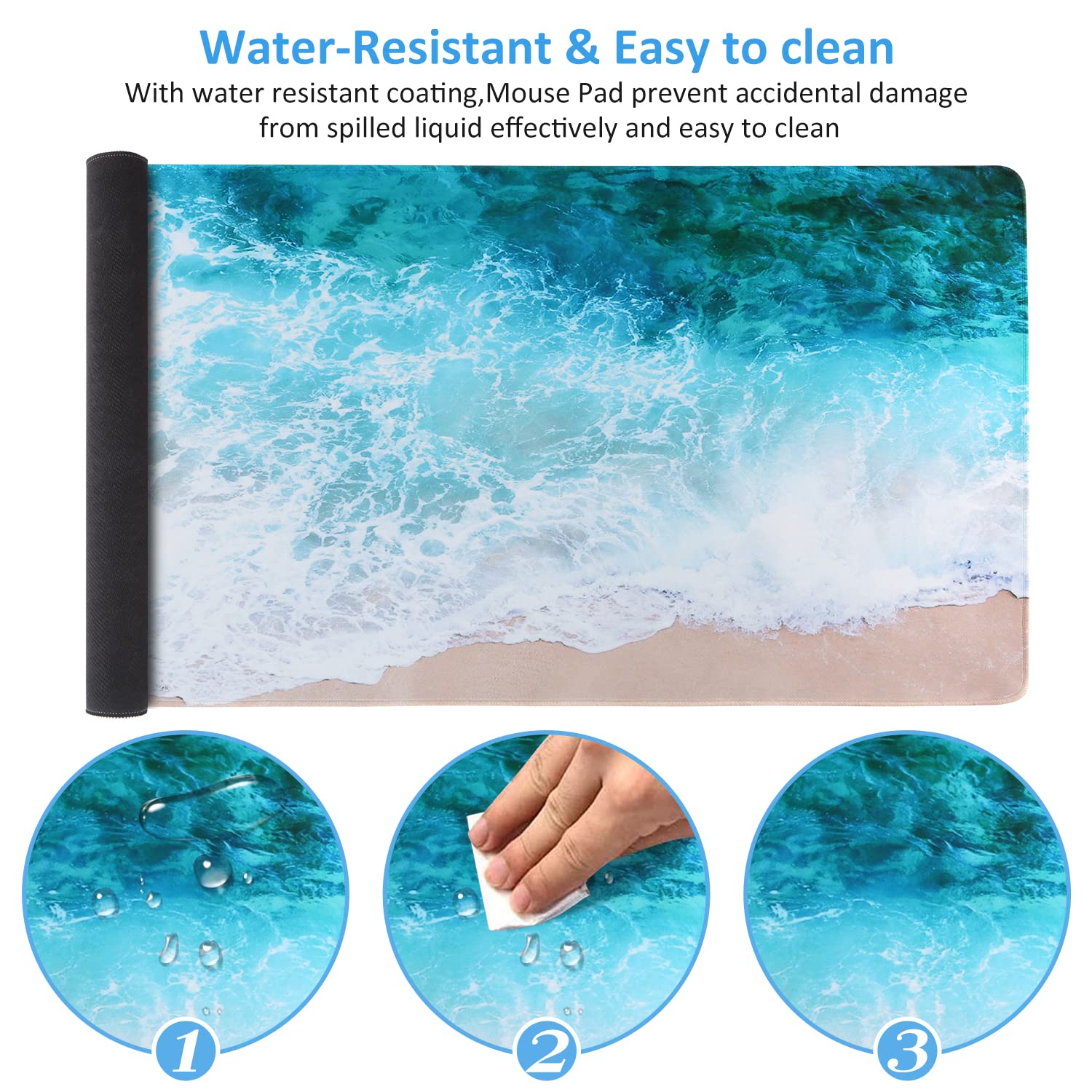 Premium iCasso XXL Gaming Mouse Pad (35.4x15.7 Inch) - Non-Slip Rubber Base, Stitched Edges, Waterproof Desk Mat for PC, Laptop, Keyboard & Mouse - Perfect for Gaming, Office Work & Home Use - Beach Design - Ideal for Esports, Streaming & Productivity Workspace Setup
