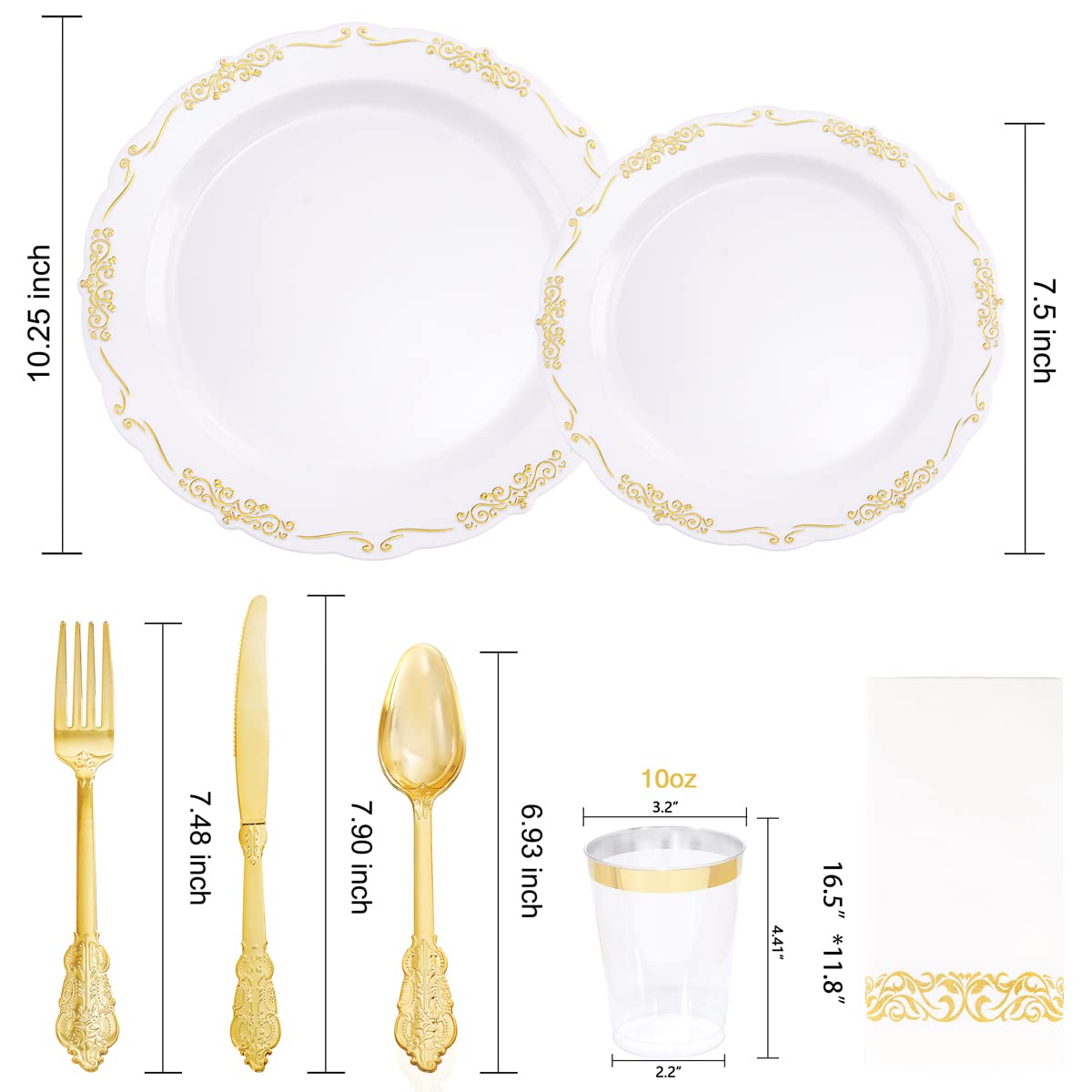 Premium 800-Piece Gold Dinnerware Set - 100pc 10.25