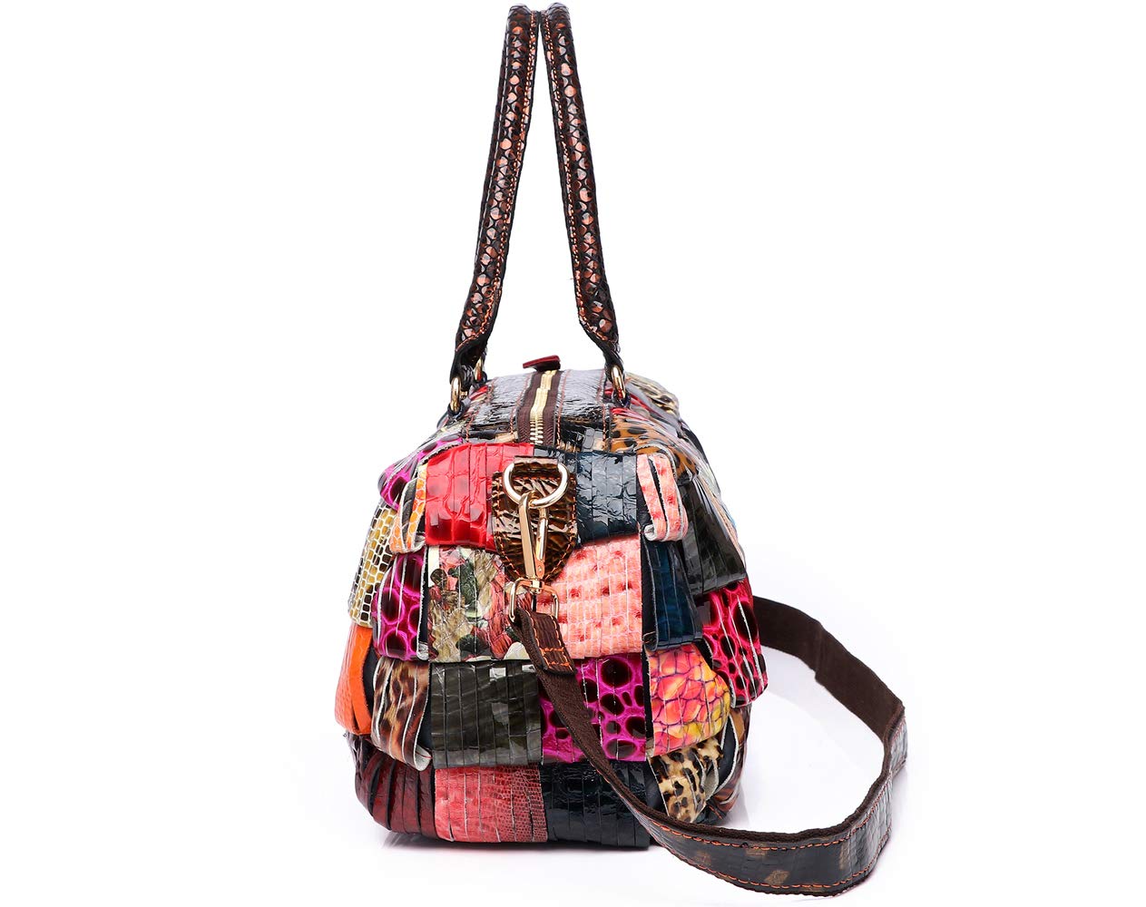 Stylish Women's Multicolor Genuine Leather Boston Tote Bag - Fashionable Crossbody Handbag for Work, Travel & Everyday Use