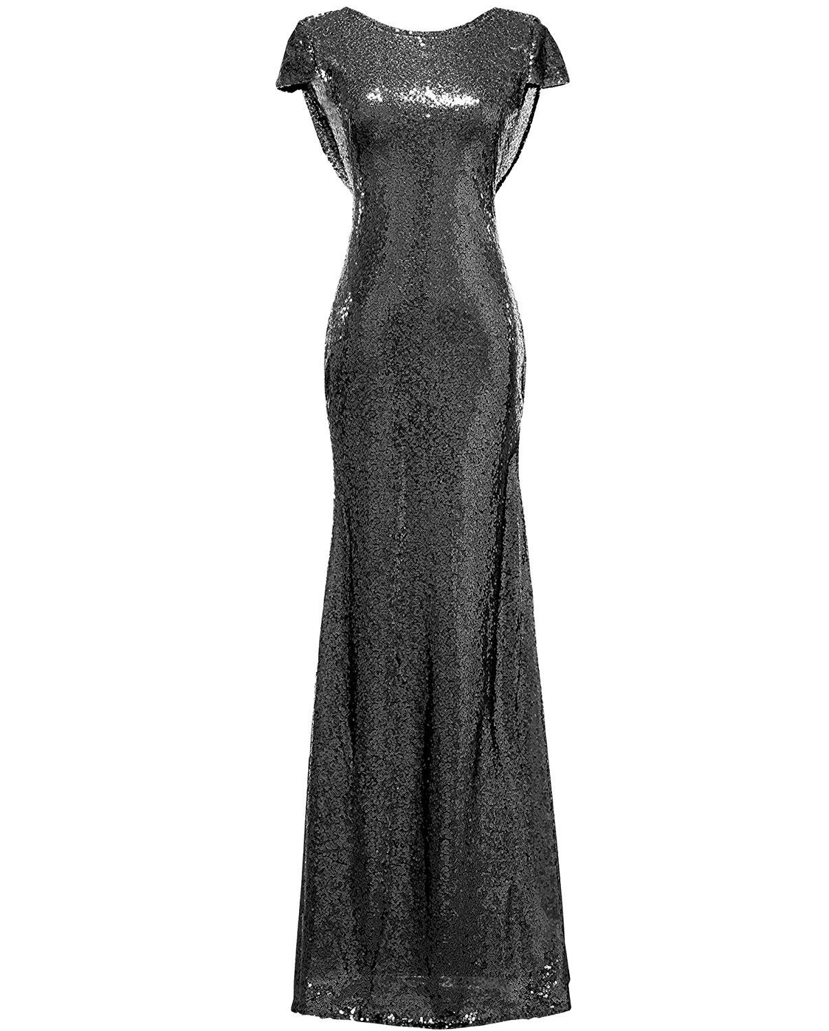 SOLOVEDRESS Women's Mermaid Sequin Long Evening Dress - Elegant Formal Prom Gown, Bridesmaid Dress for Weddings, Parties & Special Occasions