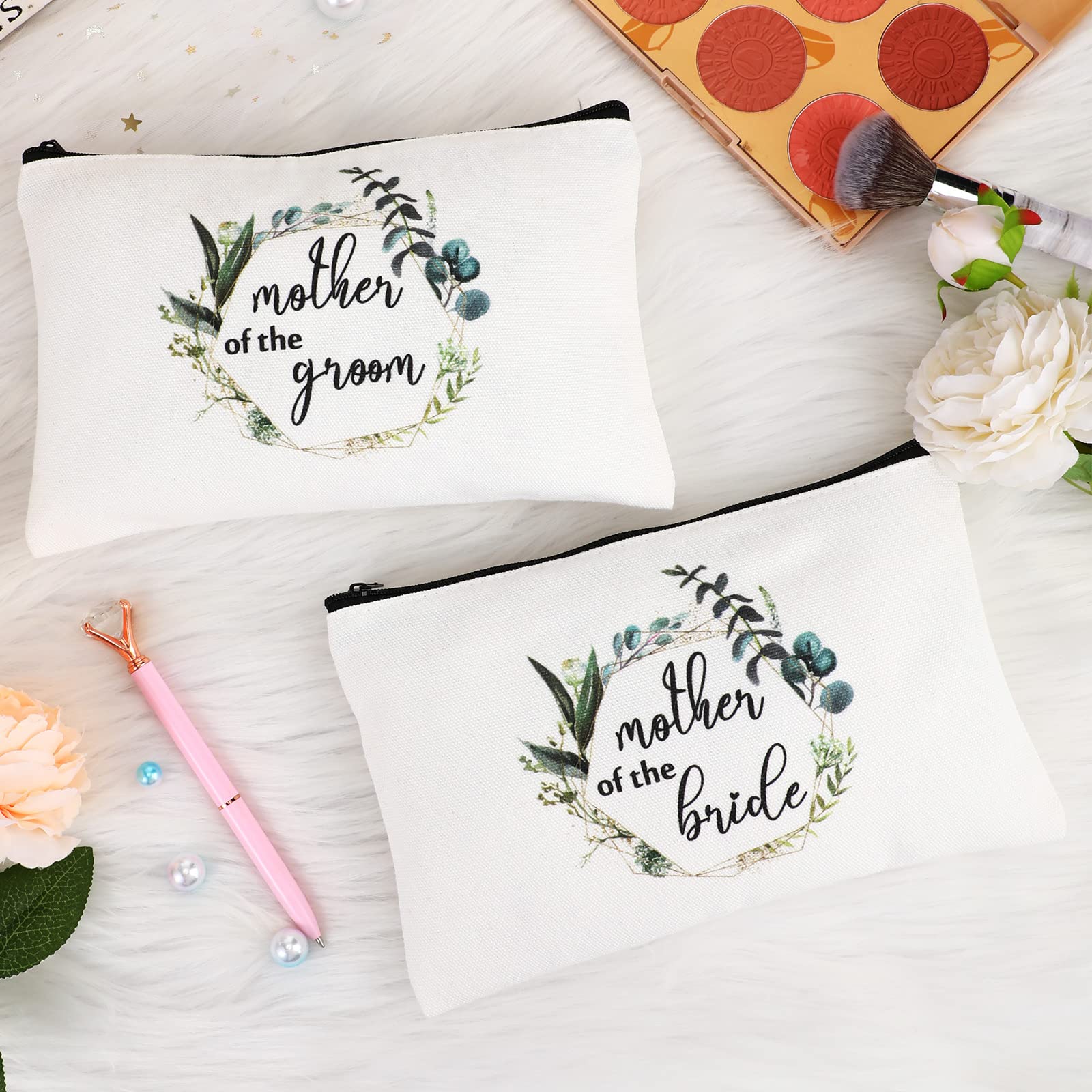 2-Piece Canvas Cosmetic Bags with Zipper - Elegant Mother of Bride Wedding Gift Set for Bridal Shower, Engagement & Mother-in-Law - Perfect for Travel, Makeup Storage & Special Occasion Gifts