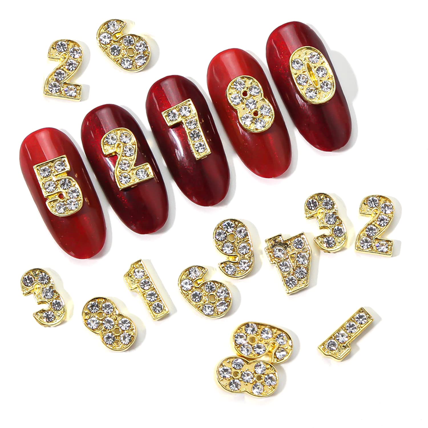 WOKOTO 30pcs Gold Number Nail Charms (0-9) - 3D Nail Art Decorations for Acrylic Nails, Alloy Nail Rhinestones & Gems - Perfect for DIY Manicures, Nail Salons, and Special Occasions