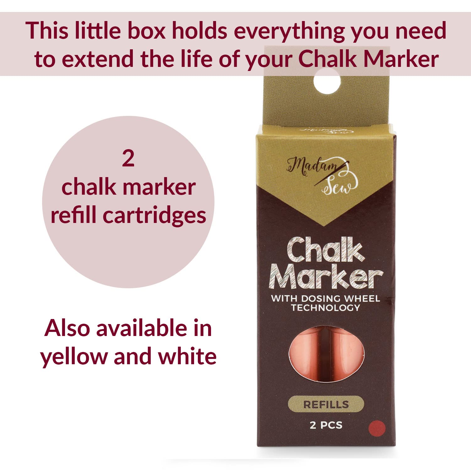 Madam Sew Fabric Chalk Markers for Sewing & Quilting | Refillable Tailor's Chalk with Dosing Wheel | Perfect for Marking Cotton, Knit & Suede Fabric | Ideal for DIY Sewing Projects, Dressmaking & Quilting Patterns [Red]