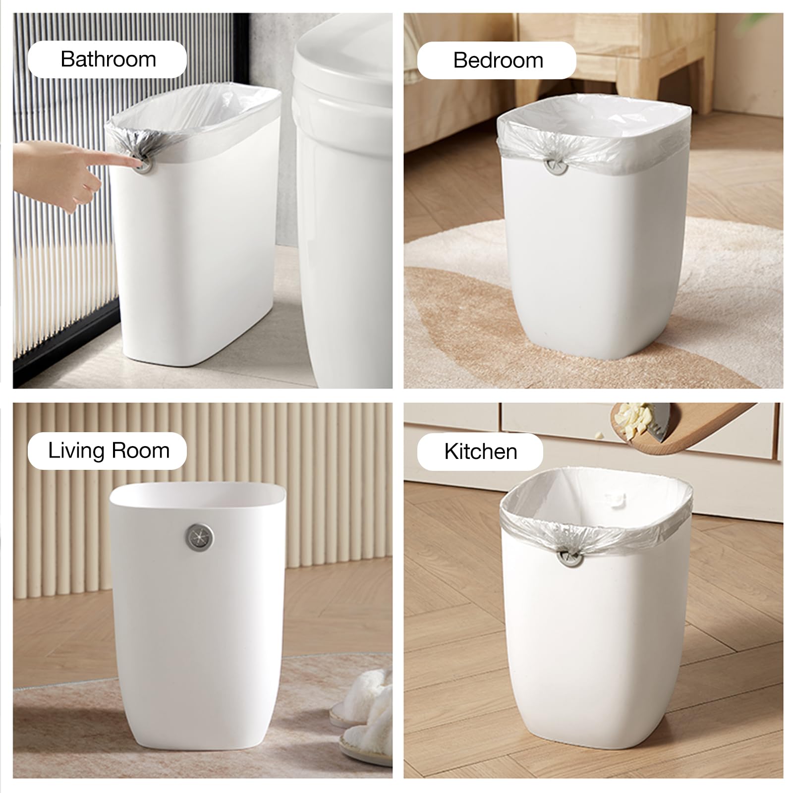 Eco-Friendly Green Plastic Trash Can with Liner Holder - 1.8 Gallon (7 Liter) Rectangular Waste Basket for Bathroom, Kitchen, Bedroom & Living Room - Perfect for Small Spaces & Modern Home Décor