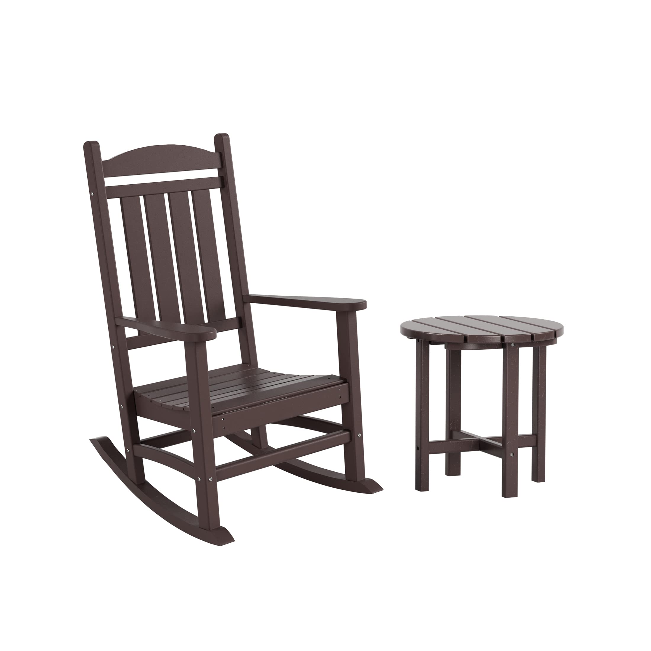 WO Home Furniture 2-Piece HDPE Outdoor Rocking Chair Set - Traditional Patio Rocking Chairs for Porch, Garden & Backyard (Dark Brown) | Weather-Resistant Comfortable Seating for Relaxing Outdoors