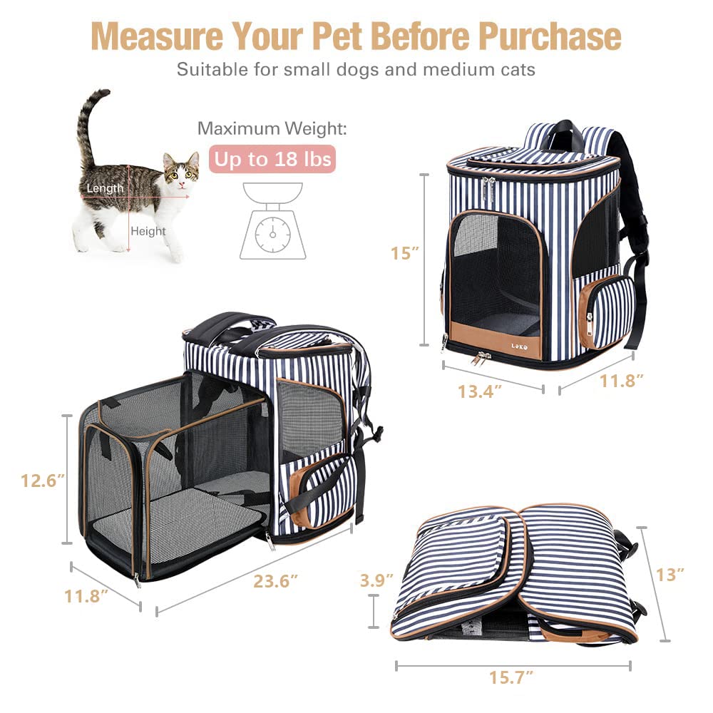 Expandable Cat & Dog Backpack Carrier - Foldable Pet Travel Backpack with Safety Leash for Small Pets | Airplane Approved, Hiking, Outdoor Adventures (Black)