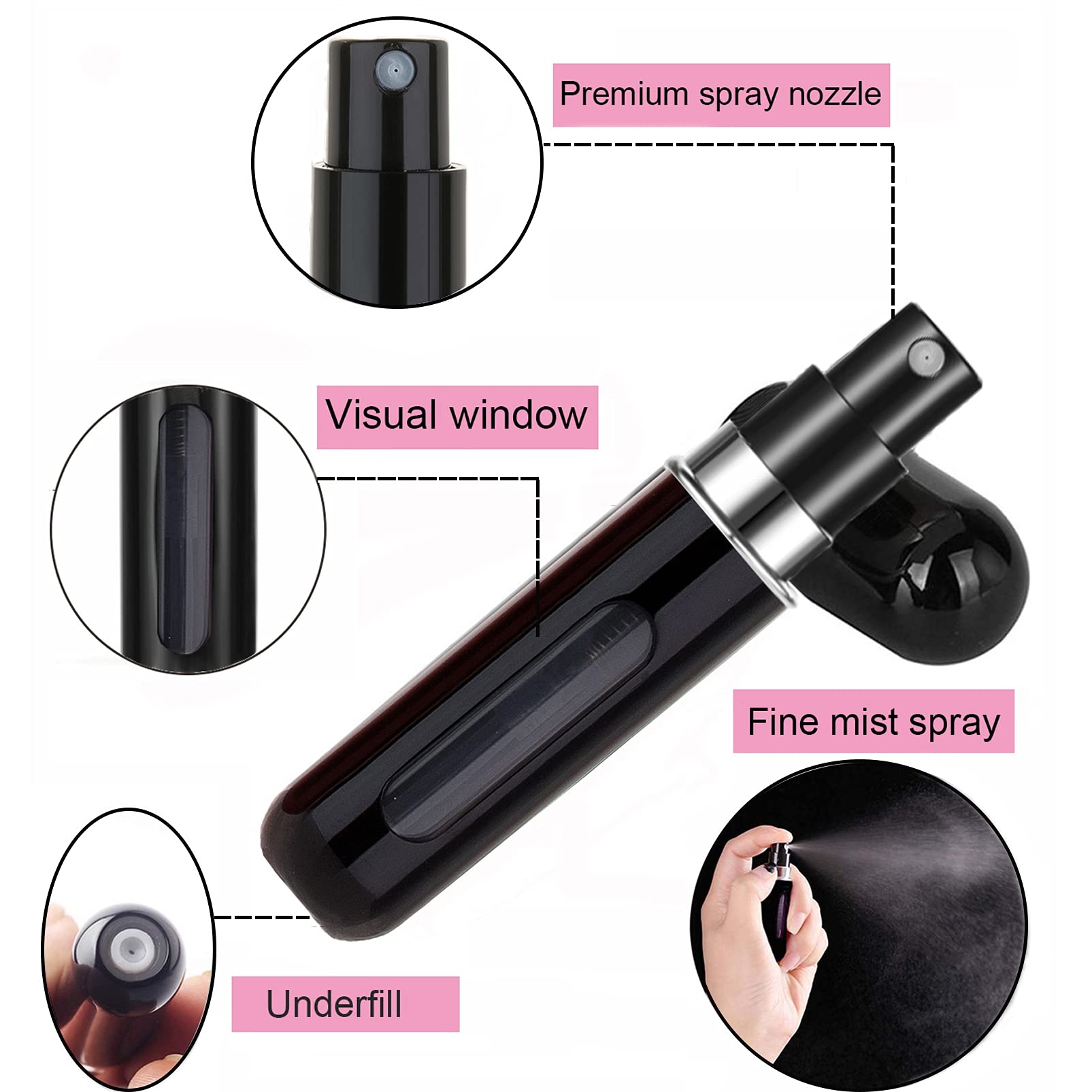 Portable Mini Refillable Perfume Atomizer - 5ml Empty Travel Spray Bottles (4 Pack) - Leak-Proof Scent Pump Case for On-The-Go Perfume Refills - Perfect for Travel, Gym, Office & Daily Touch-Ups