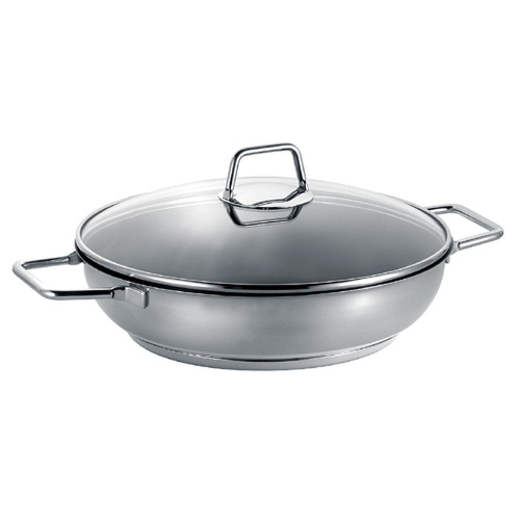 Premium Wega Coated Stainless Steel Sauté Pan - 24cm Silver Nonstick Frying Pan for Professional Cooking & Home Kitchen Use
