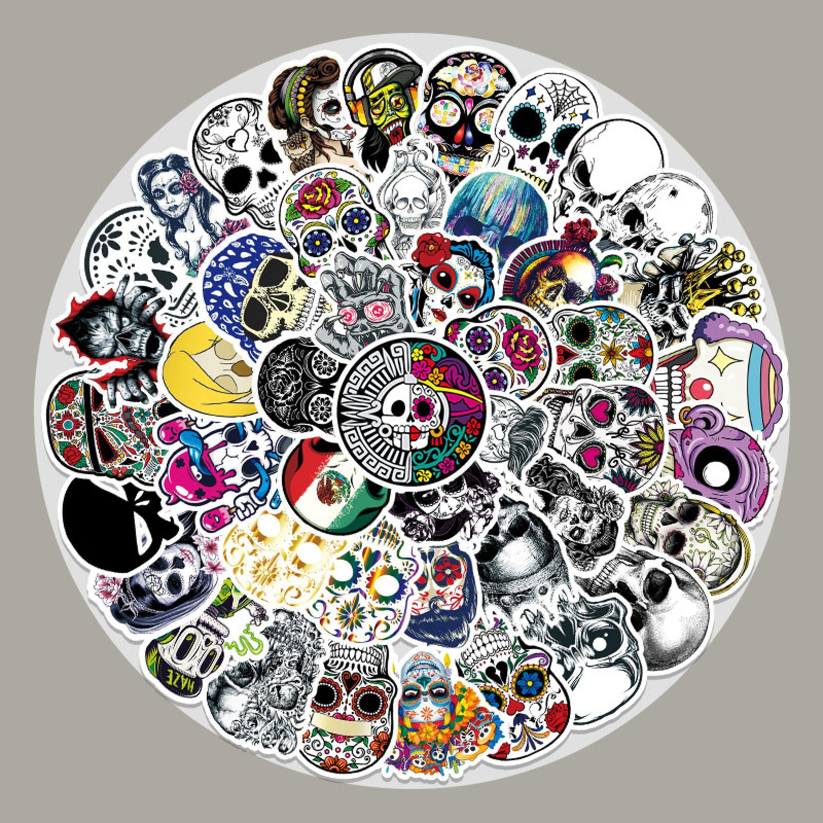 50 Pack Scary Skull Graffiti Stickers for Halloween - Waterproof Vinyl Decals for Skateboard, Laptop, Luggage, Bicycle, Helmet, Car & More - DIY Custom Stickers for Teens Room Decor, Party Supplies & Urban Street Style