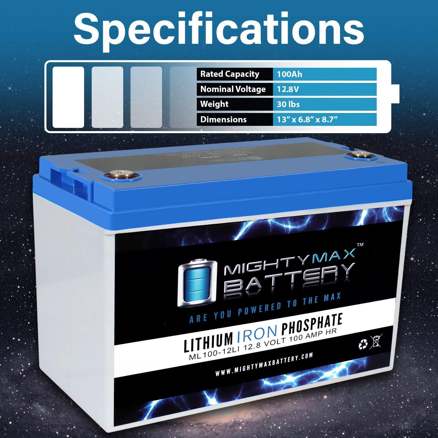 Mighty Max 12V 100AH Lithium Battery Replacement for SunnyWay SW12380W - Perfect for Solar Power Systems, RVs, Marine & Off-Grid Applications