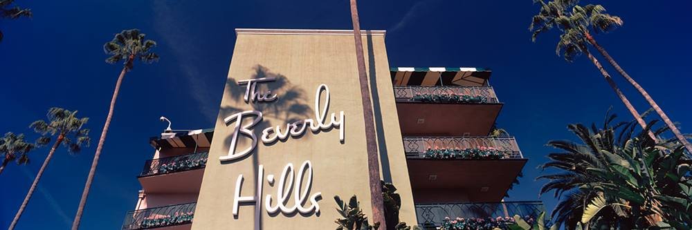 Beverly Hills Hotel Peel & Stick Wall Mural with Palm Trees - 48x16 Inch Self-Adhesive Wallpaper - Perfect for Bedroom, Living Room & Office Decor