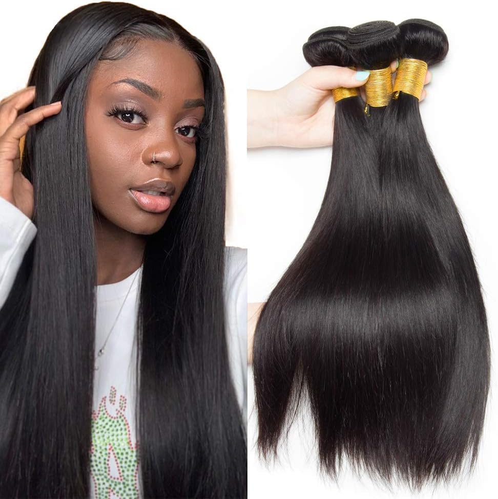 VIPbeauty 20 22 24 Inch Straight Human Hair Extensions - 3 Bundles Unprocessed Virgin Brazilian Hair, 100g/Bundle, Tangle-Free for Natural Look | Perfect for Daily Styling, Special Occasions & Salon Use