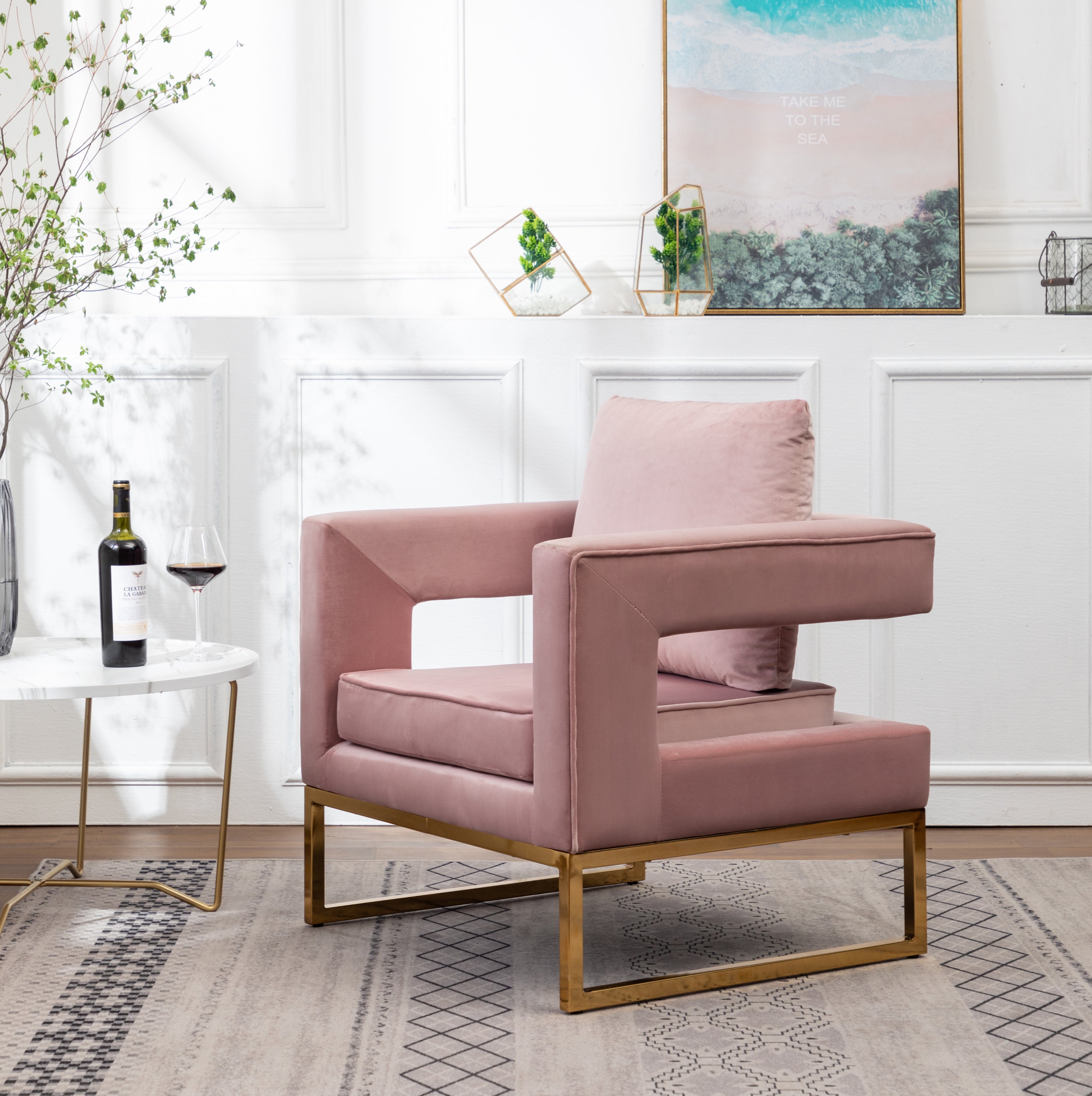 Roundhill Furniture Lenola Contemporary Upholstered Accent Arm Chair - Modern Living Room Chair for Home Office, Lounge & Reading Nook - Comfortable Fabric Armchair with Wooden Legs