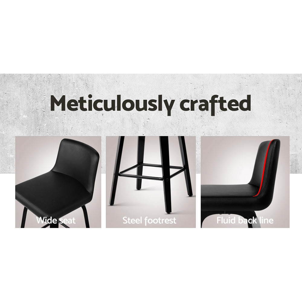 Premium 2-Piece Leather Swivel Bar Stools Set - Adjustable Height Wooden Kitchen Counter Stools for Dining Room, Bar, or Breakfast Nook
