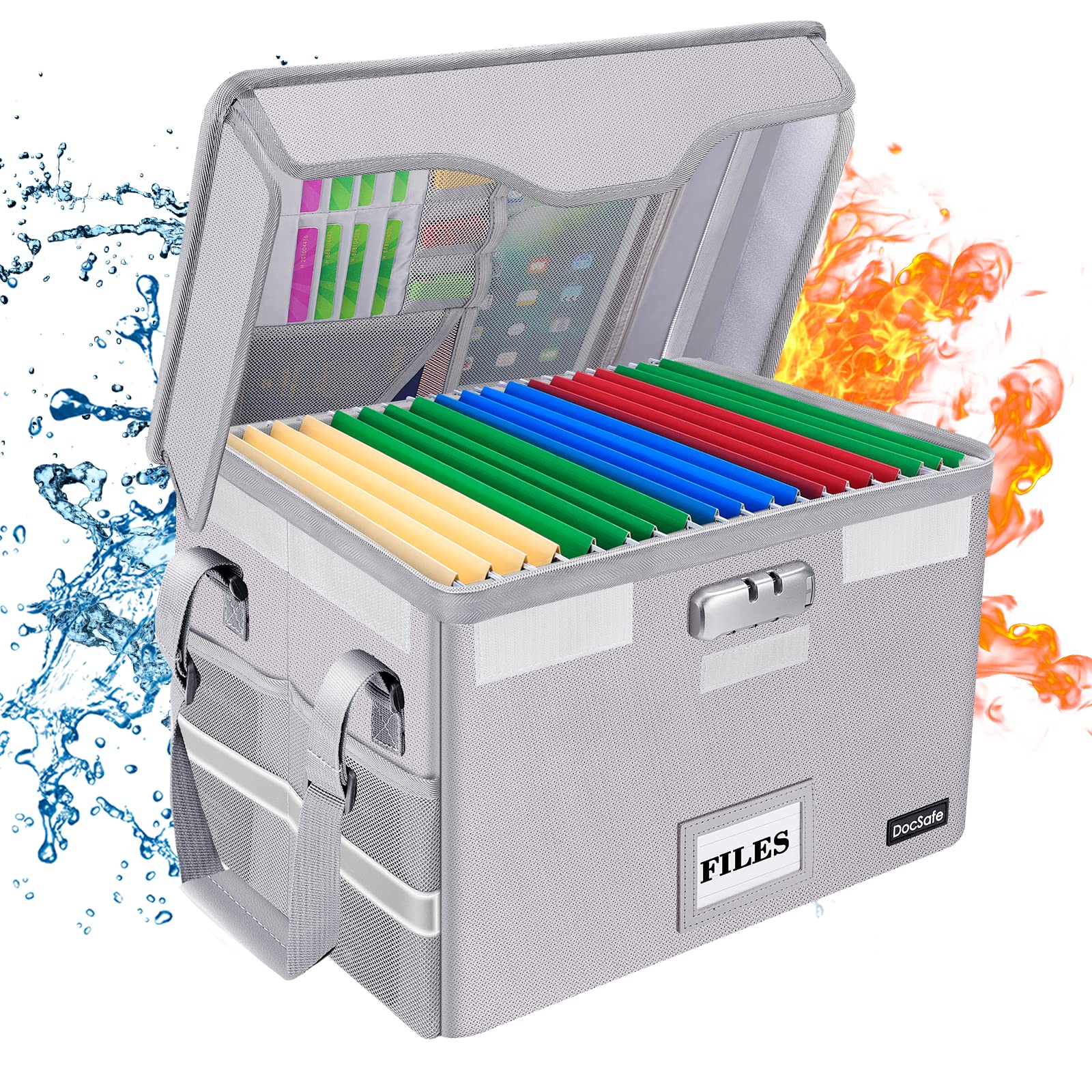 Fireproof Document Storage Box with Lock - Collapsible Portable File Organizer for Home & Office - Secure Hanging Letter/Legal Folder Storage - Ideal for Important Papers, Certificates & Office Documents - Silver