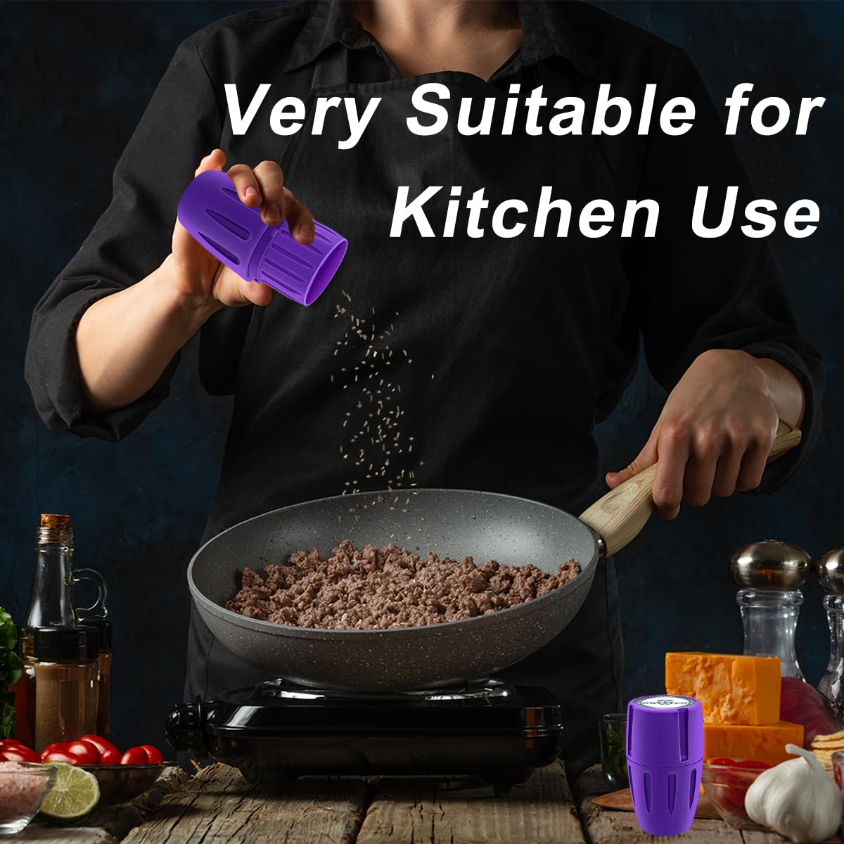 2-in-1 Herb Grinder with Storage Jar - Premium Purple Spice Crusher for Kitchen, Camping & Travel - Perfect for Grinding Herbs, Spices & Tobacco