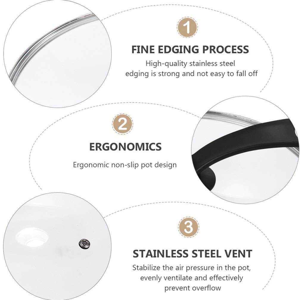 DOITOOL Tempered Glass Cookware Lid - Universal Round Pot Cover with Ergonomic Standing Handgrip - Heat Resistant Stovetop Lid for Saucepan, Frying Pan & Cooking Pot