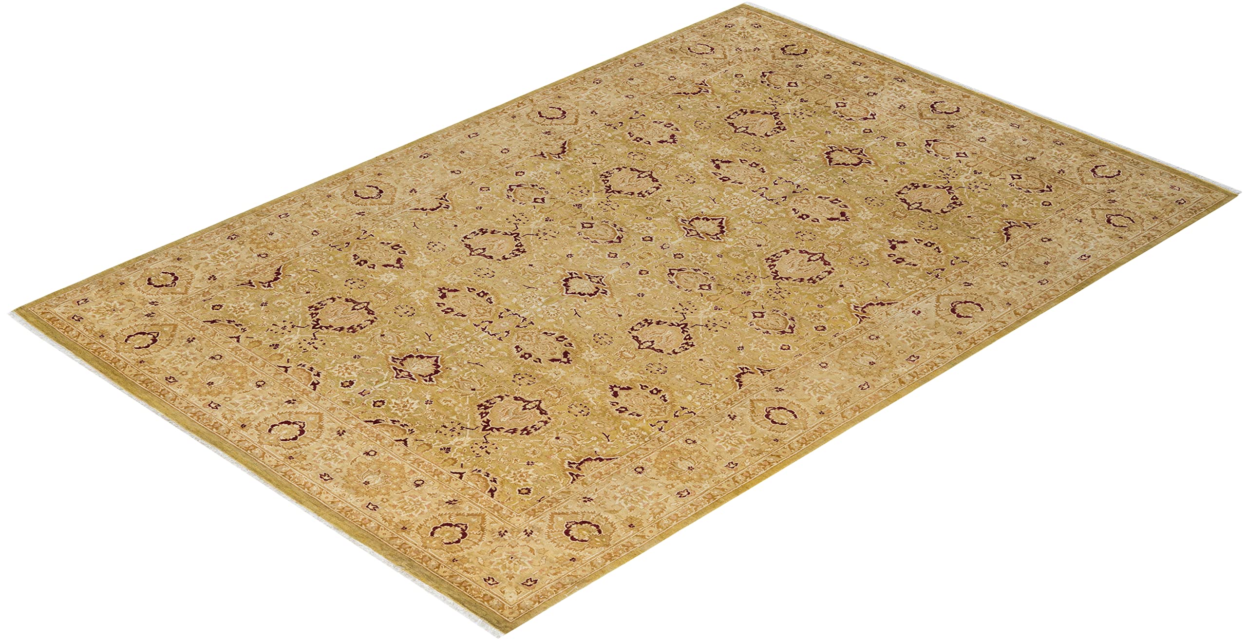 Handmade Traditional Oriental Mogul Green Wool Area Rug 6x9 - One of a Kind Hand Knotted Solo Rugs for Living Room, Bedroom & Dining Room Decor