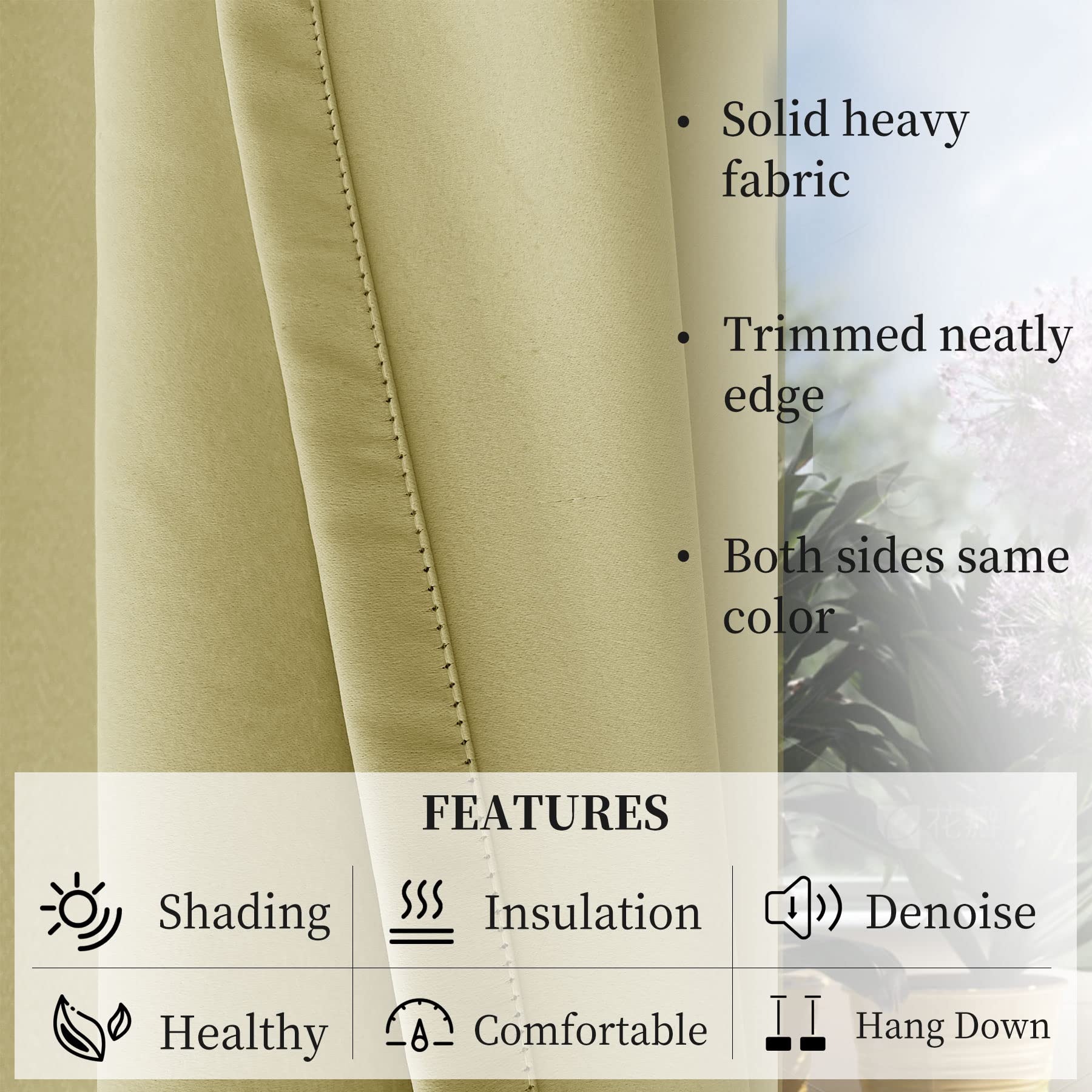Thermal Insulated Blackout Curtains 96 Inches Long - Solid Beige Grommet Window Drapes for Bedroom, 52W x 96L (1 Panel) | Noise Reducing & Energy Efficient Room Darkening Curtains for Better Sleep & Home Decor