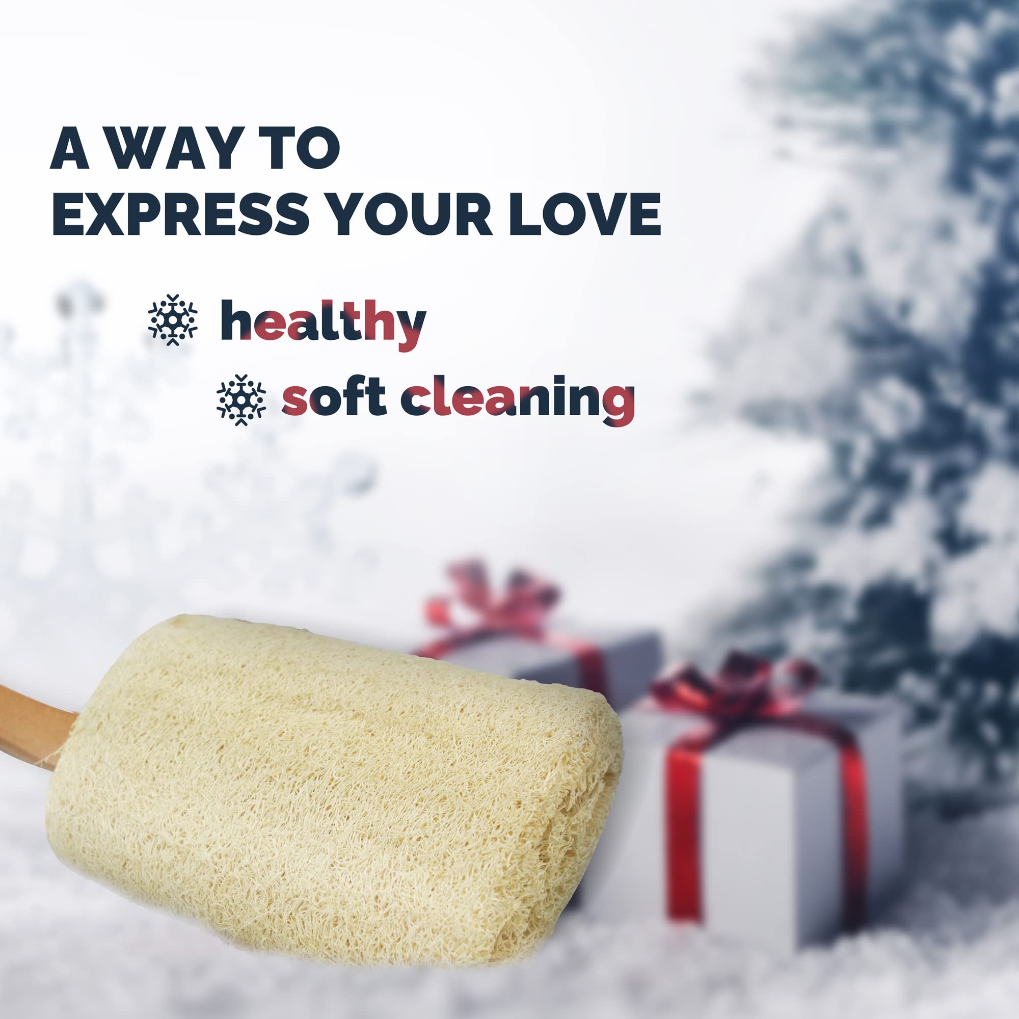 (1 Pack) 100% Natural Organic Luffa Loofah Back Scrub Brush with Long Wooden Handle - Exfoliating Body Brush for Men & Women, Sensitive Skin Friendly - Perfect for Shower, Bath & Spa Exfoliation