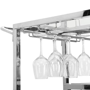 3-Tier Rolling Bar Cart with Wheels - Silver Home Bar Serving Cart with Wine Glass Holders for Kitchen, Dining Room & Party | Perfect for Entertaining, Cocktail Serving & Home Decor