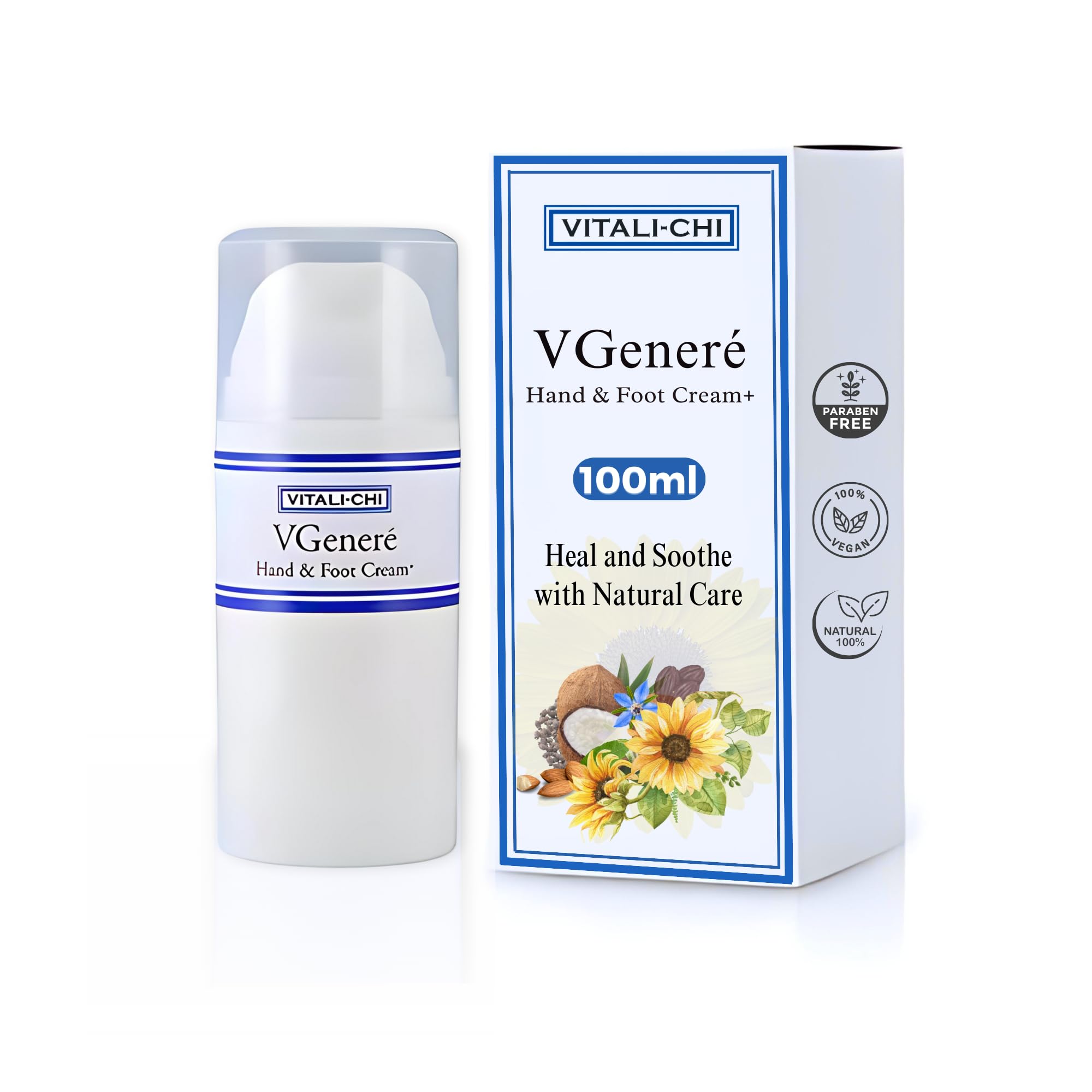 Vitali-Chi Hand & Foot Cream for Dry Cracked Heels - Moisturizing Treatment for Fungal Infections & Verrucae - 100ml - Perfect for Daily Foot Care & Cracked Heel Repair