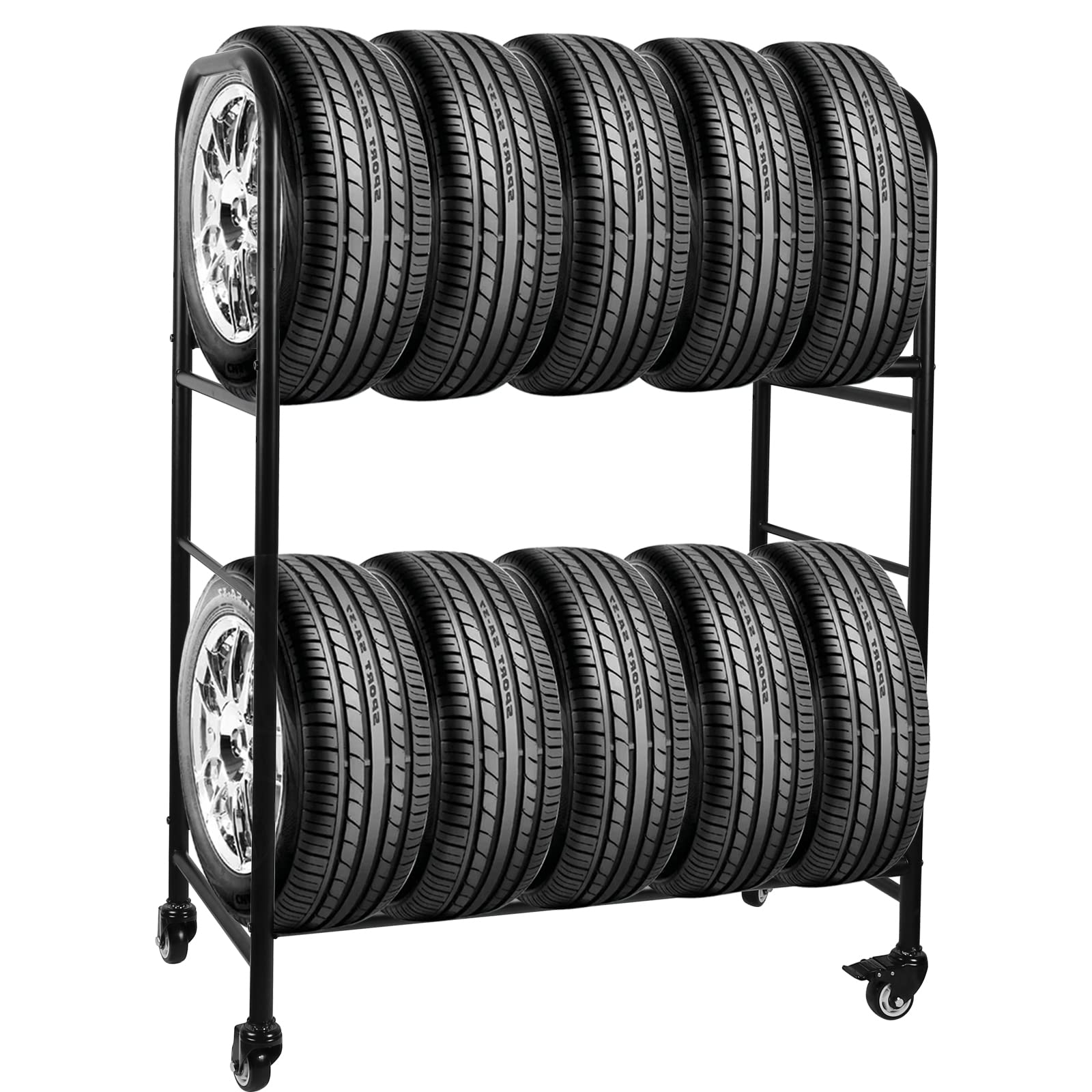 Heavy Duty Rolling Tire Rack - Adjustable 56x44x20 Inch Metal Tire Storage Stand with 4 Wheels | Mobile Tire Organizer for Garage, Warehouse & Auto Shop | Perfect for Car, Truck & SUV Tires
