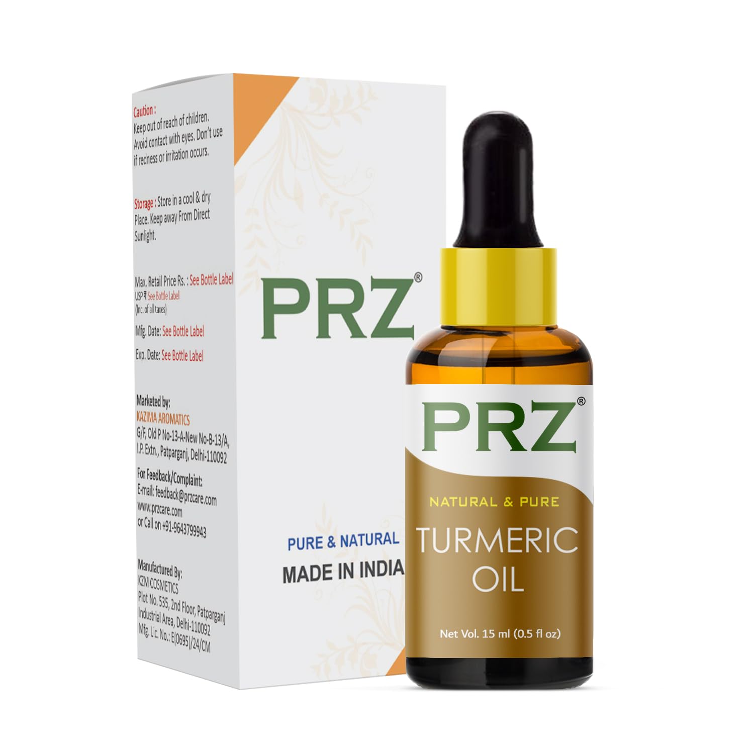 PRZ Pure Natural Therapeutic Grade Turmeric Essential Oil - 15ml for Aromatherapy, Massage, Skin & Hair Care | Perfect for Relaxation, Spa Treatments & Holistic Wellness