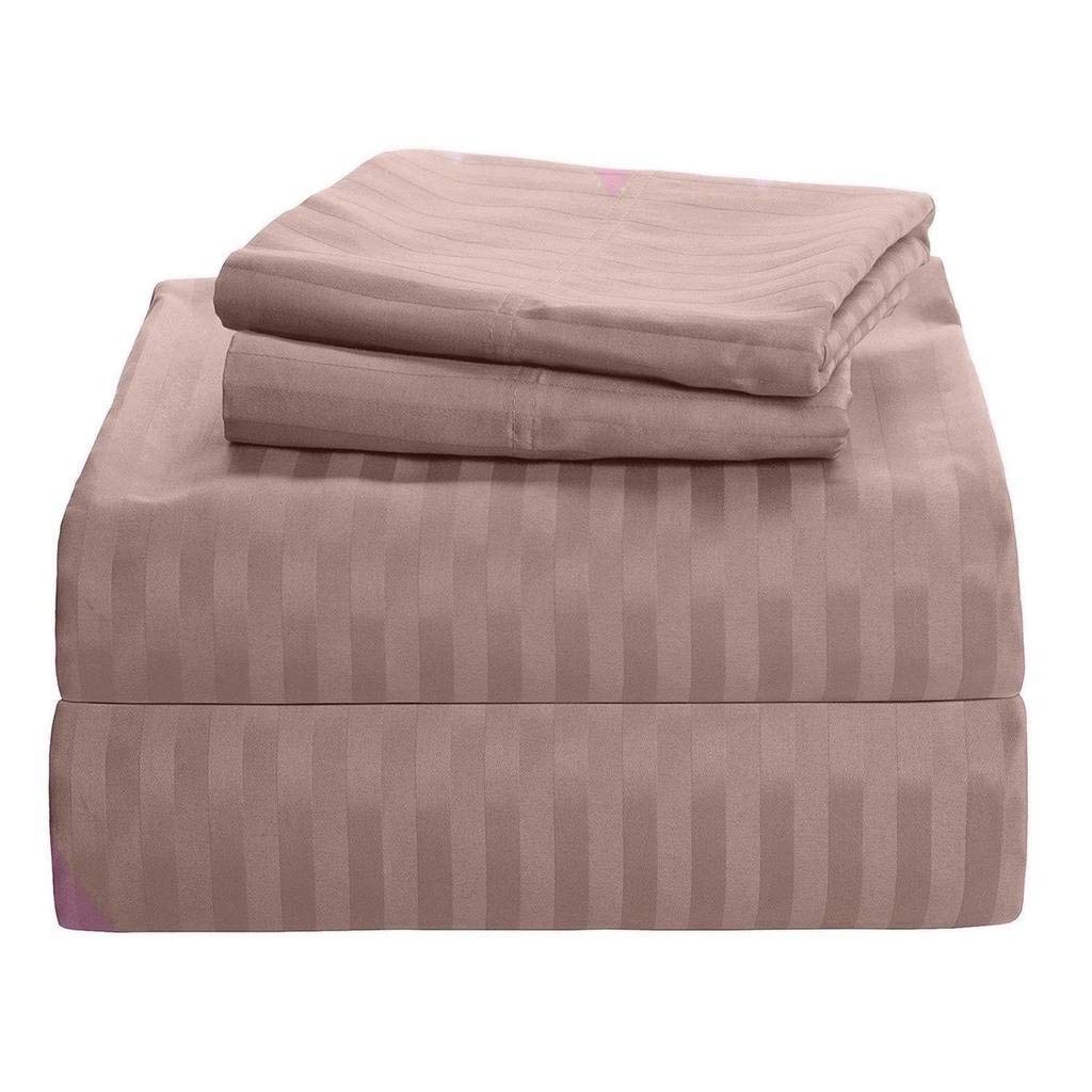 Luxury 1500-TC Egyptian Cotton King Sheets Set - Deep Pocket for Hotel Comfort (Taupe Stripe)