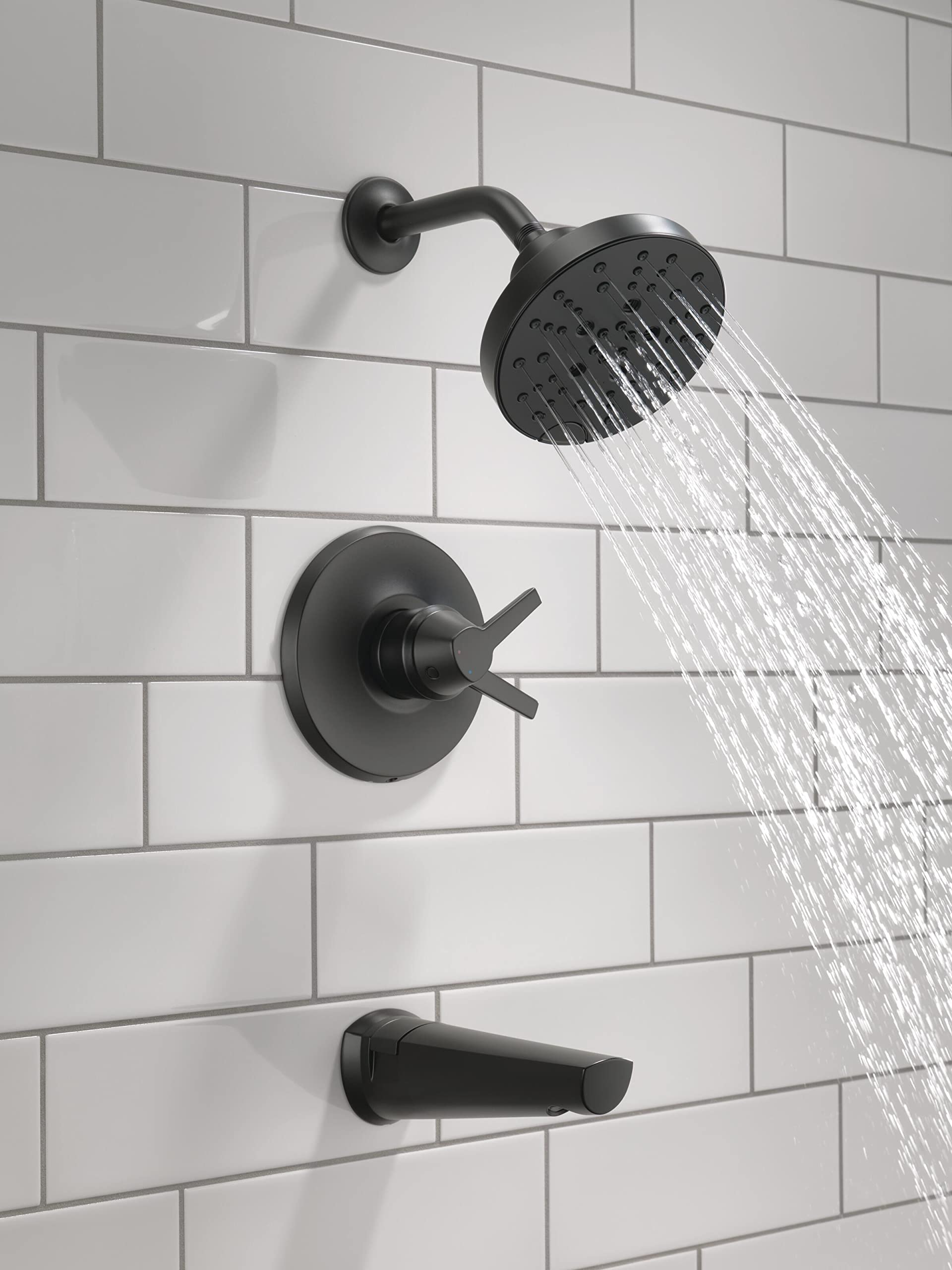 Delta Faucet Galeon Matte Black Shower System - Dual Function Shower Faucet Set with H2Okinetic Technology, Includes Black Shower Head & Tub Spout, Complete Matte Black Trim Kit (T17472-BL, Valve Sold Separately) - Perfect for Modern Bathroom Renovations and Spa-Like Shower Experiences