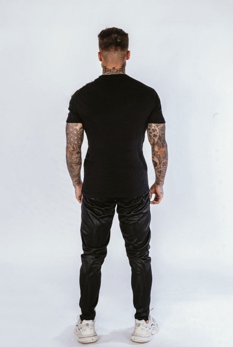 Cerus Black Muscle Fit T-Shirt for Men - Slim Fit Cotton Tee with White Small Print Logo - Gym Workout, Casual Wear & Street Style Outfits