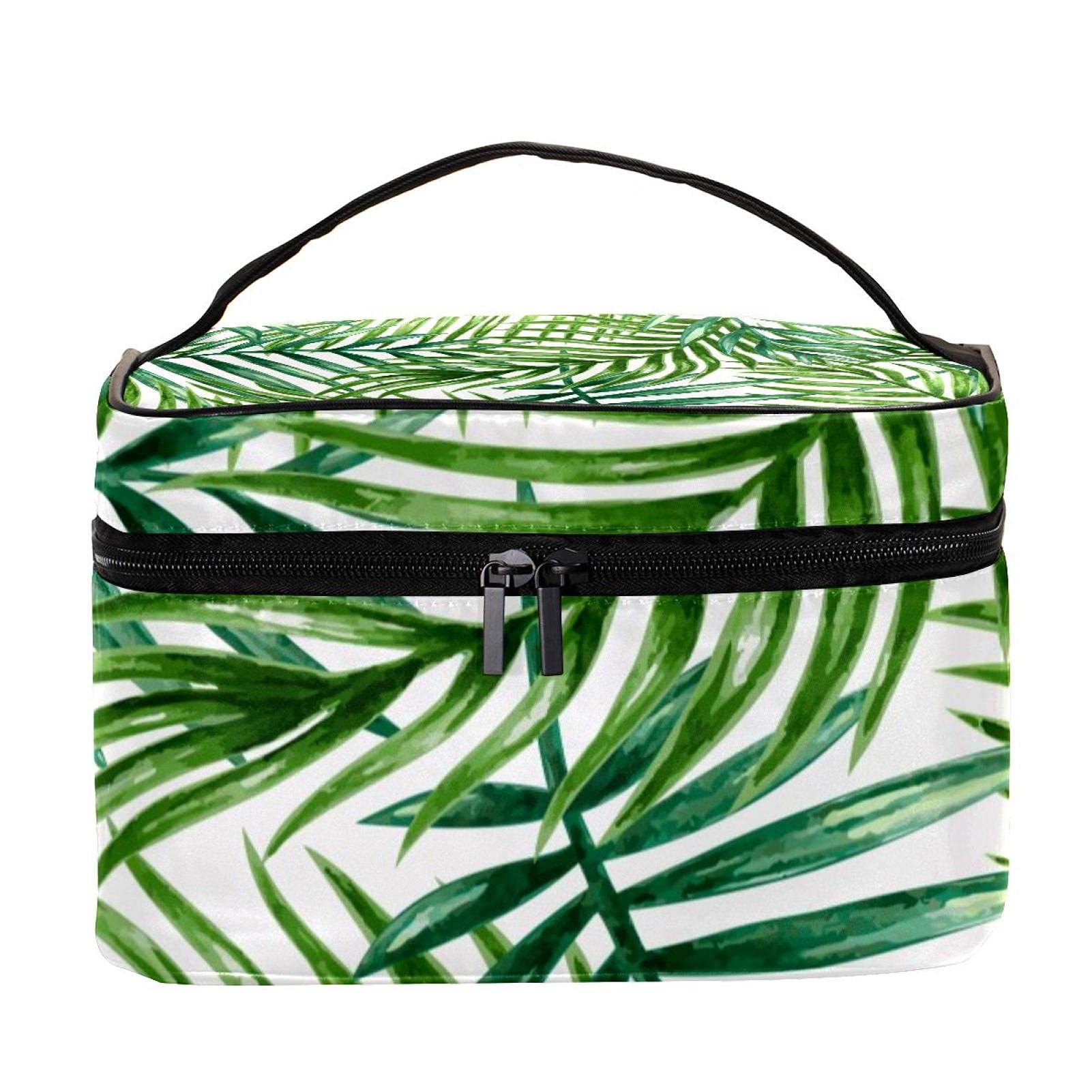 Waterproof Tropical Palm Leaves Cosmetic Bag for Women - Travel Toiletry Organizer & Makeup Pouch for Beach Vacation, Gym, and Daily Use
