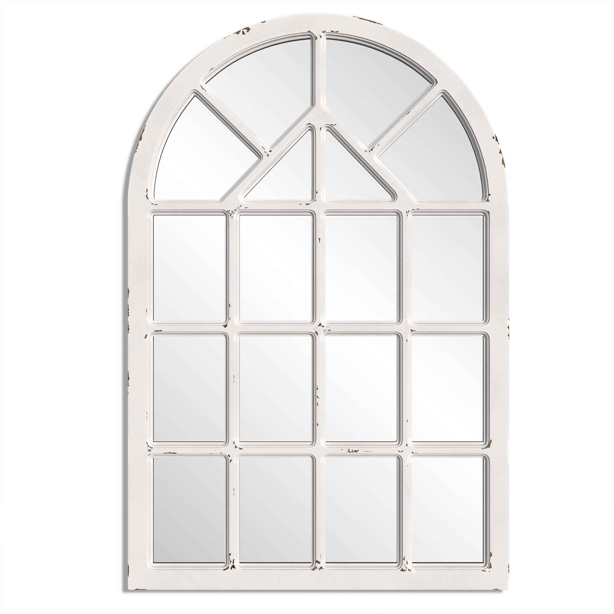 Barnyard Designs 30x47 Inch Wood Cathedral Grid Mirror - Arched Window Pane Mirror for Wall Decor in Living Room, Entryway & Bedroom (White) | Farmhouse Style Home Decor for Rustic & Modern Interiors