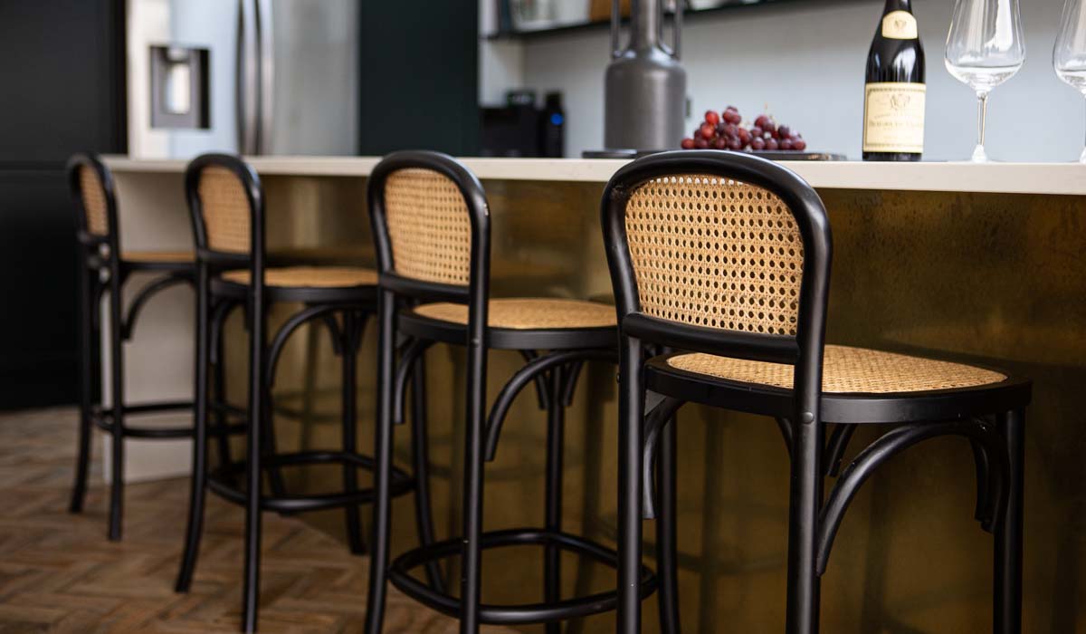 Chez Pitou Black Wood & Woven Cane Bar Stool - Modern Kitchen Island & Counter Height Stool for Dining & Home Decor