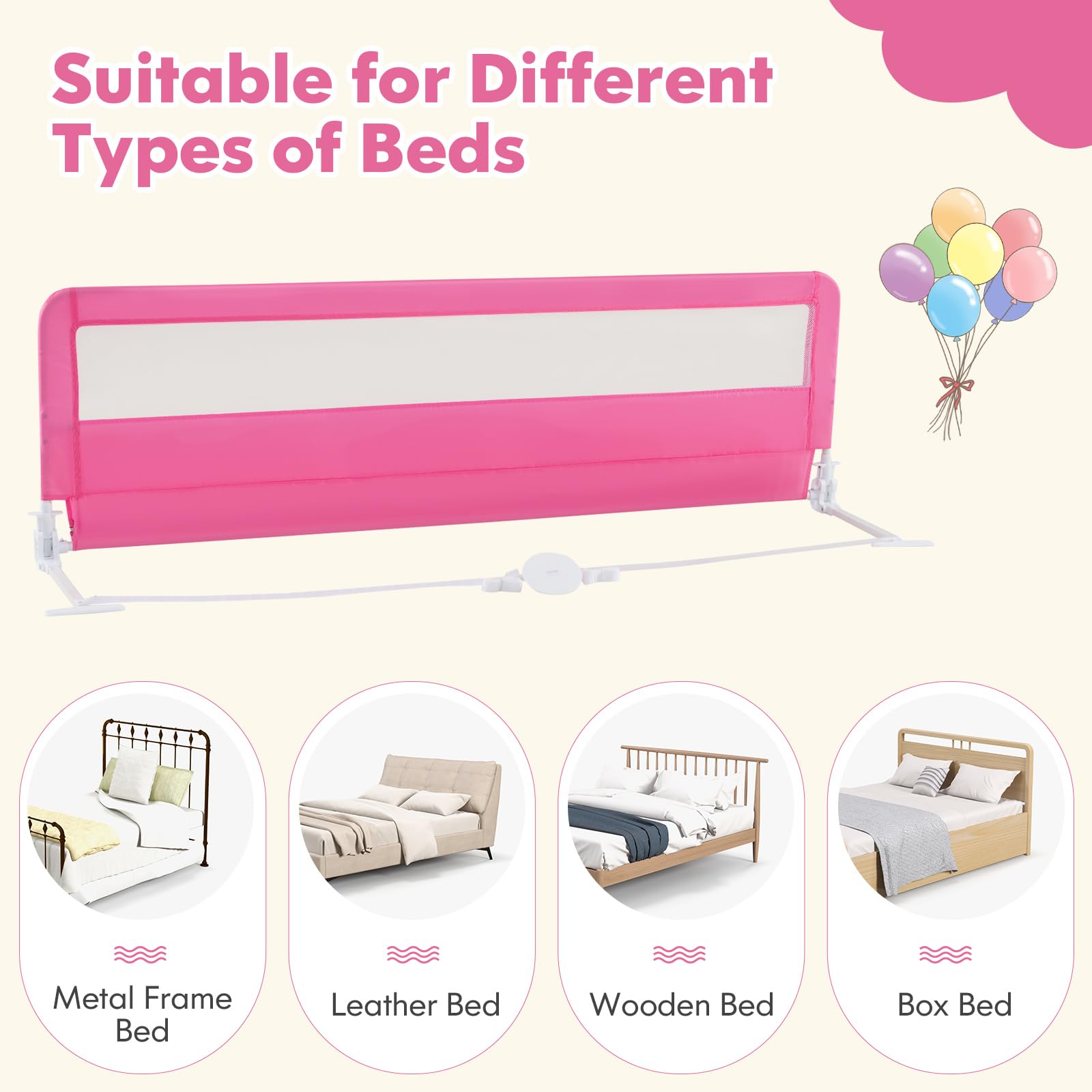 Costzon 2-Pack Extra Long Swing Down Bed Rails for Toddlers & Kids - 71-Inch Safety Bed Guards with Straps - Fits Convertible Crib, Twin, Double, Full, Queen & King Size Beds - Foldable Design (Pink) - Perfect for Childproofing, Preventing Falls & Transitioning from Crib to Big Kid Bed