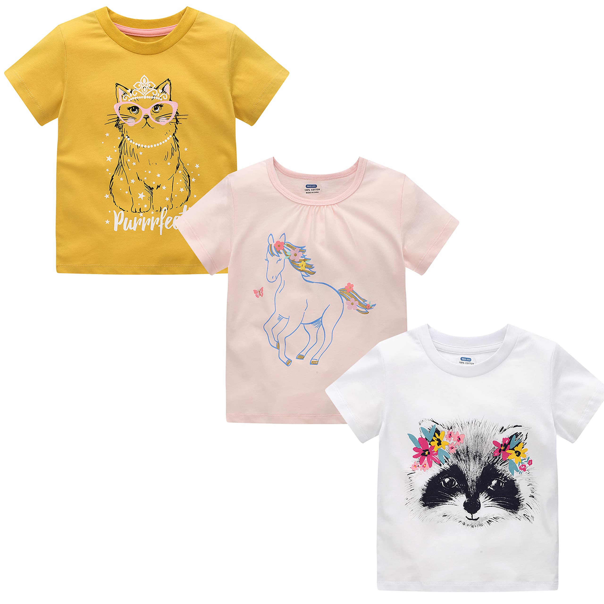 **Girls' Short Sleeve Cotton T-Shirts for Toddlers & Kids (2-7 Years) - Soft Summer Tops for Playtime, School & Outdoor Activities**