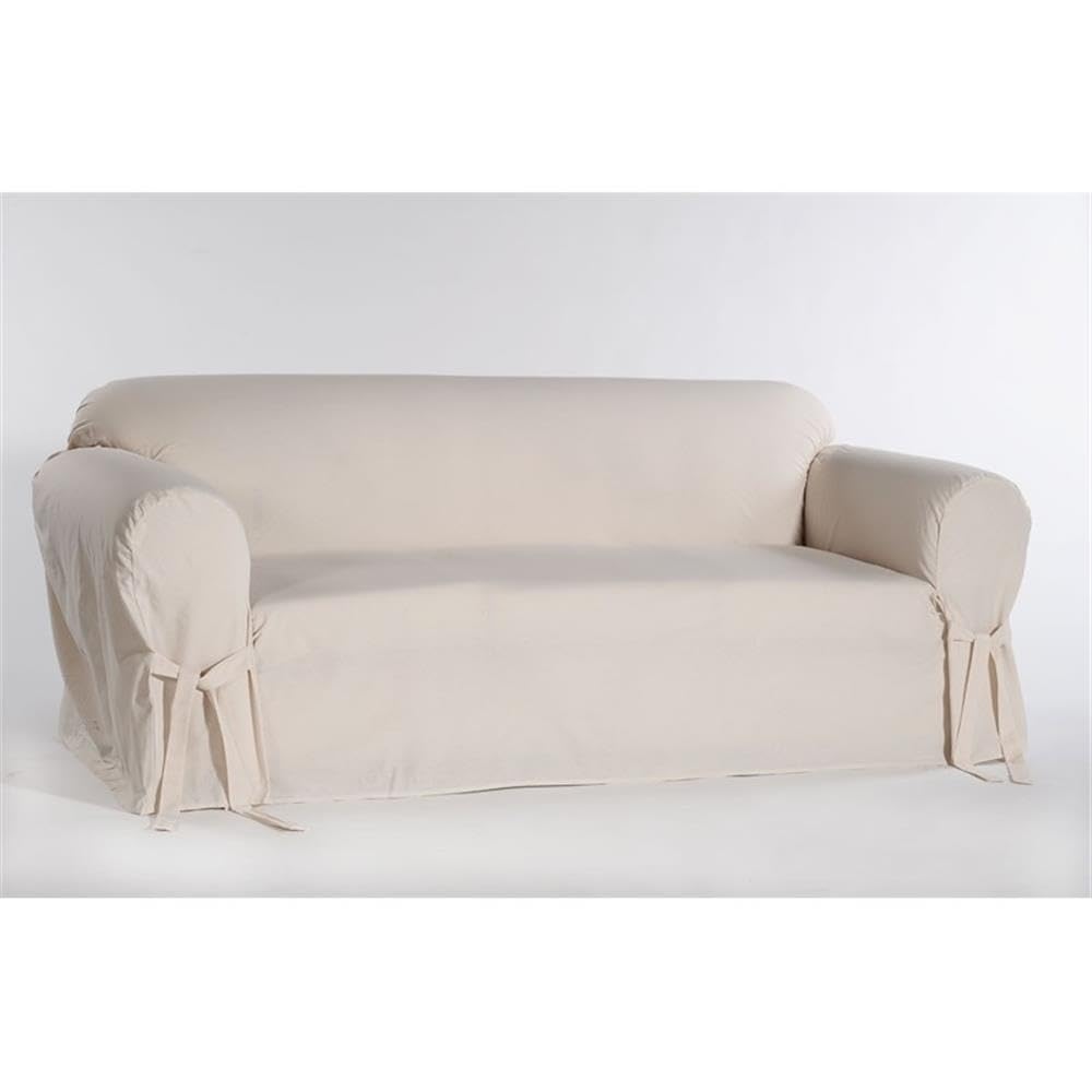 Natural Cotton Twill One Piece Loveseat Slipcover - Soft, Durable & Washable Sofa Cover for Living Room, Bedroom & Office