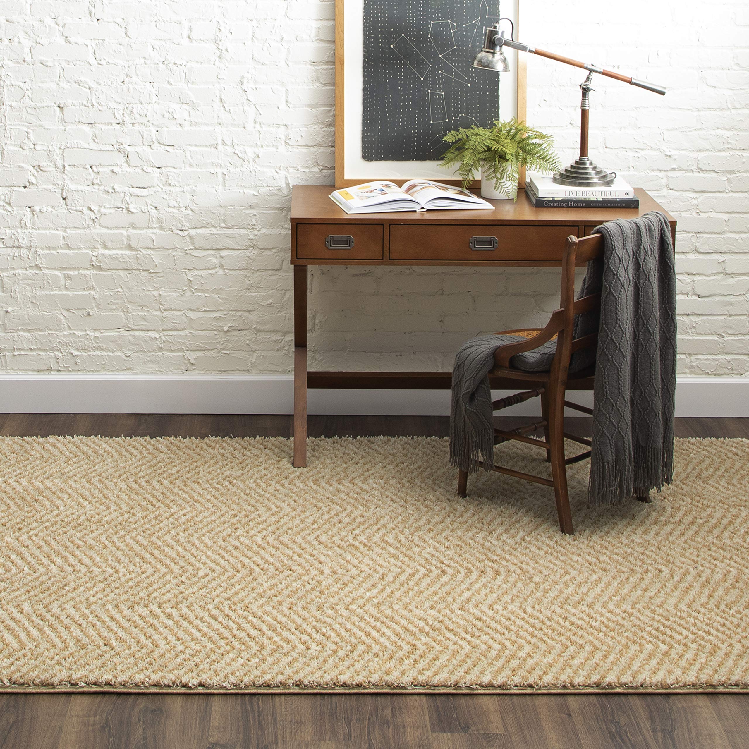 Mohawk Home Clinton 8'x10' Tan Area Rug - Soft & Durable Living Room, Bedroom, Office Decor