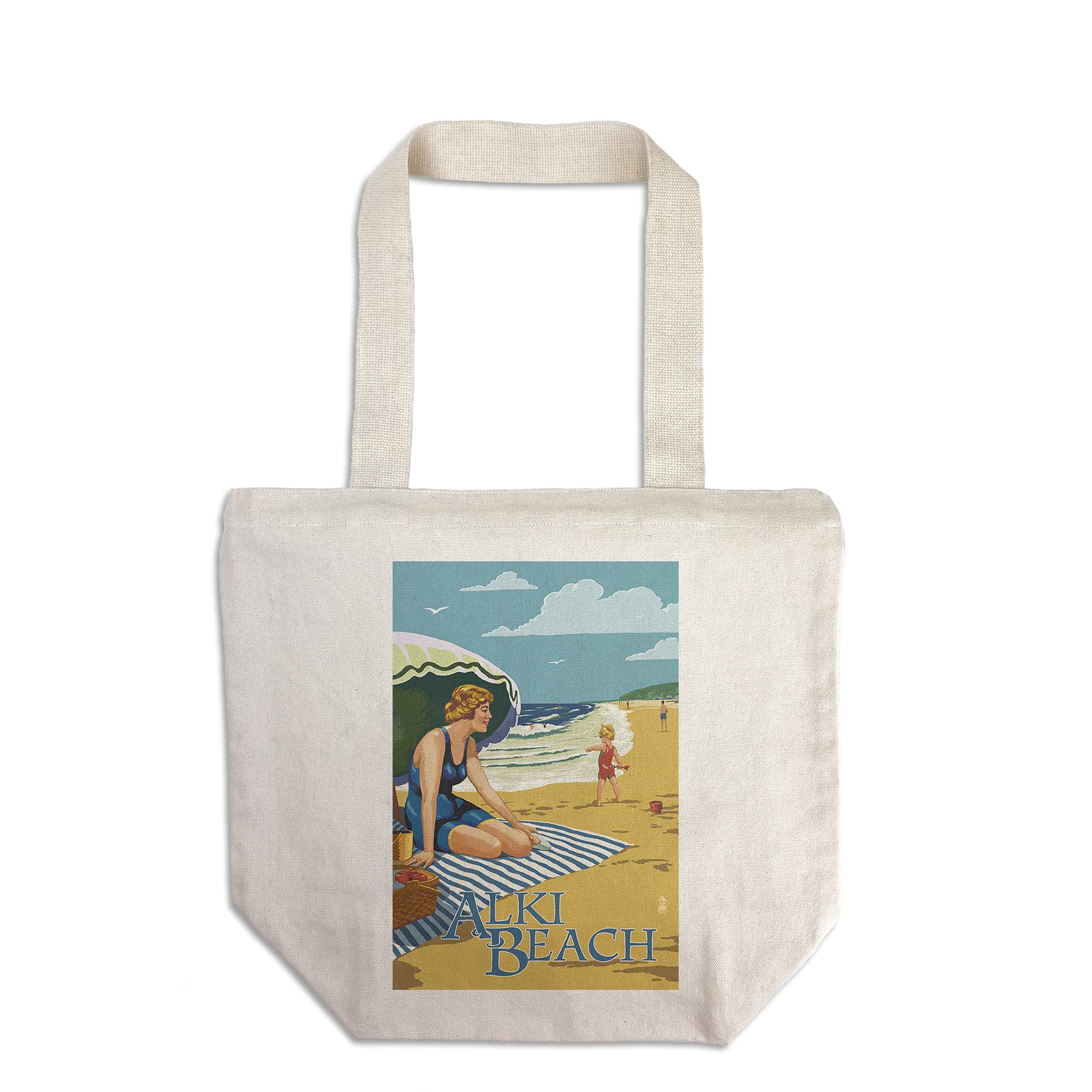 Lantern Press Alki Beach West Seattle Washington Tote Bag - 100% Cotton Canvas Reusable Beach Bag for Women, Perfect for Shopping, Picnics, and Outdoor Adventures