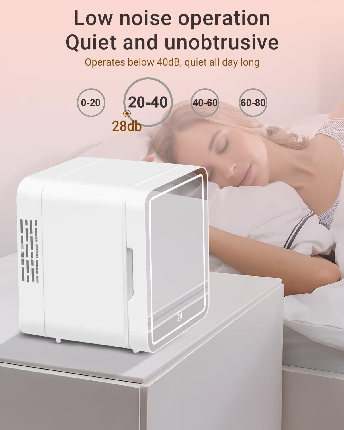 Portable 4L Mini Fridge for Skincare & Cosmetics - Thermoelectric Cooling & Warming Beauty Refrigerator with Mirrored Door, Dimmable LED Light - Perfect for Bedroom, Office, Dorm (White)