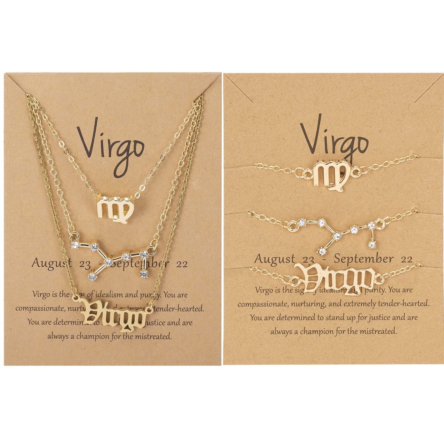 12 Constellation Zodiac Necklace & Bracelet Set for Women - Gold Horoscope Jewelry with Pendant, Birthday Gift for Teen Girls with Message Card - Perfect for Daily Wear, Parties, and Special Occasions