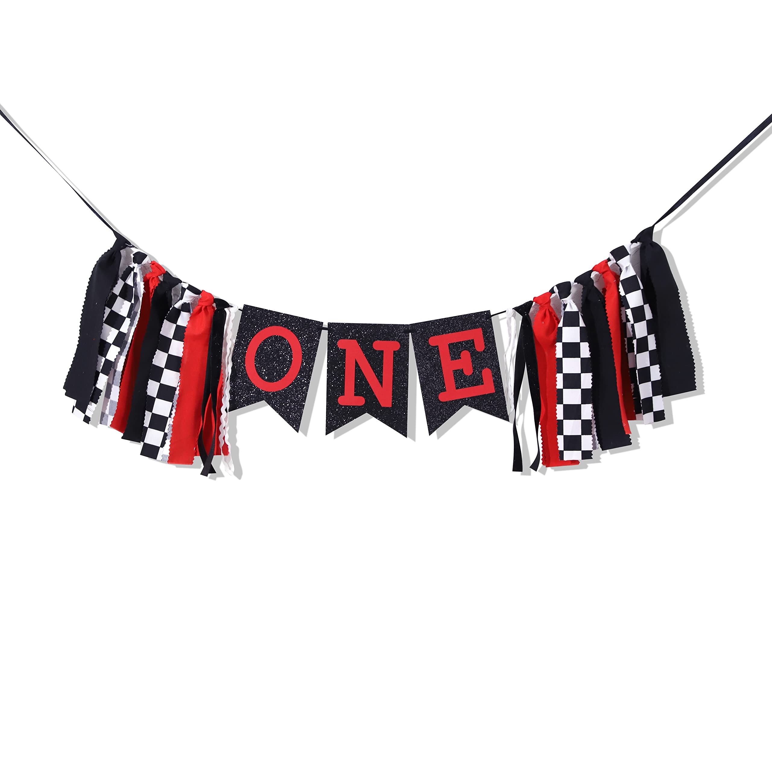 Checkered Flag Racing High Chair Banner - 1st Birthday Party Decorations for Boys, Race Car Theme Cake Smash Photo Props | Perfect for Baby's First Birthday, Motorsport Themed Celebrations & Photo Shoot Backdrops