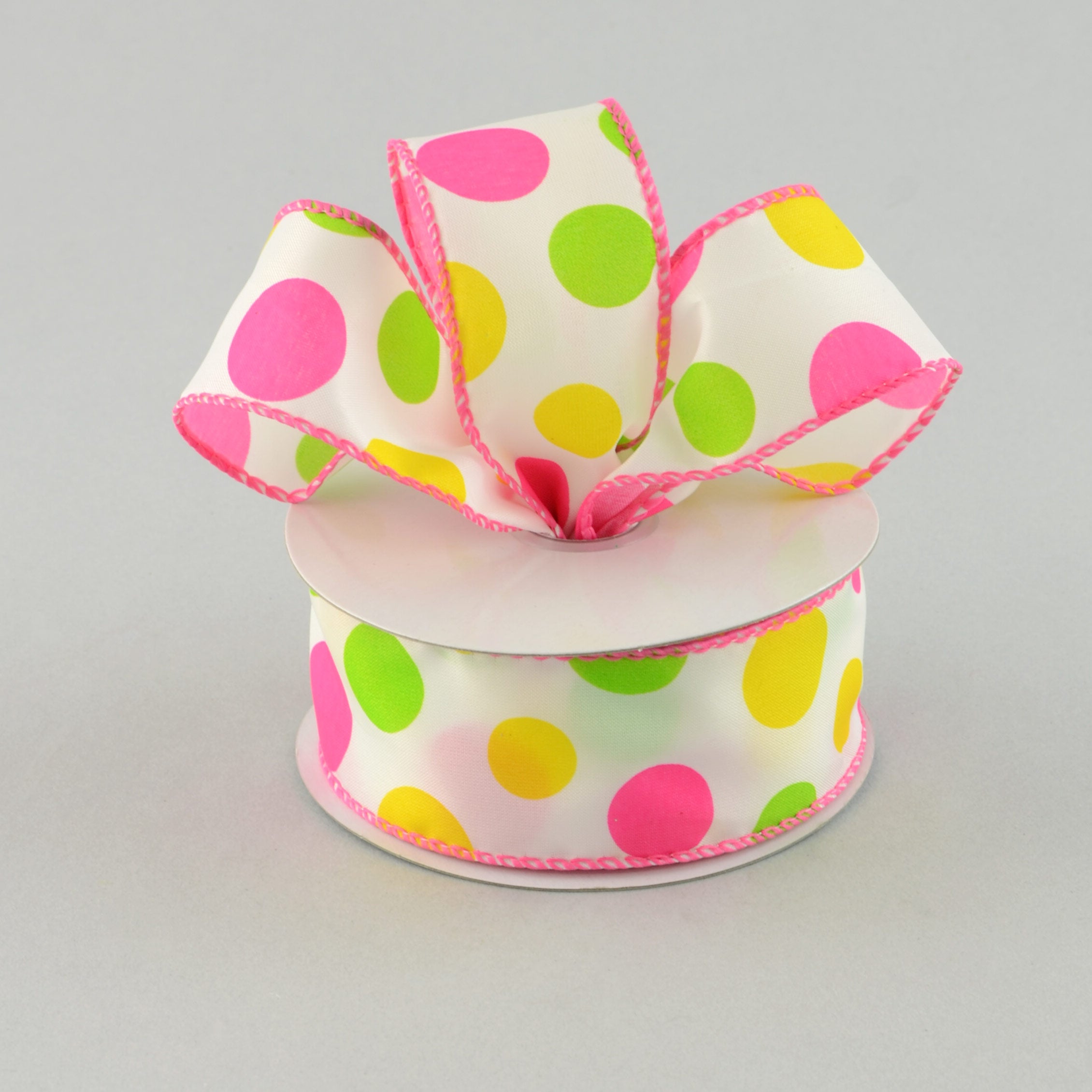 1.5 Inch Polka Dot Ribbon - Pink, Lime & Yellow Decorative Ribbon (10 Yards) for Gift Wrapping, Crafts, DIY Projects & Party Decorations
