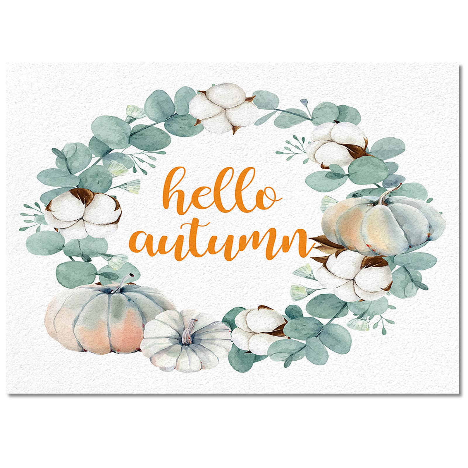 EZON-CH Non-Slip 5'x8' Area Rug - Autumn Pumpkin & White Cotton Wreath Design for Living Room, Bedroom, Kitchen & Dining Room | Soft Indoor Floor Carpet for Home Decor & Cozy Fall Ambiance