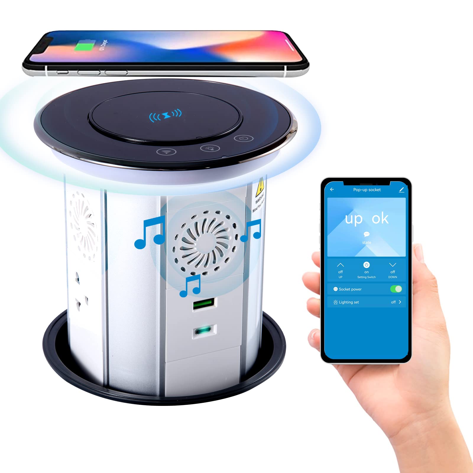 Smart Pop-Up Outlet for Countertop - 15W Wireless Charger, 20W PD, 3 AC Outlets & 2 USB Ports with Mobile APP Control - Perfect for Home Office, Kitchen & Dorm Room