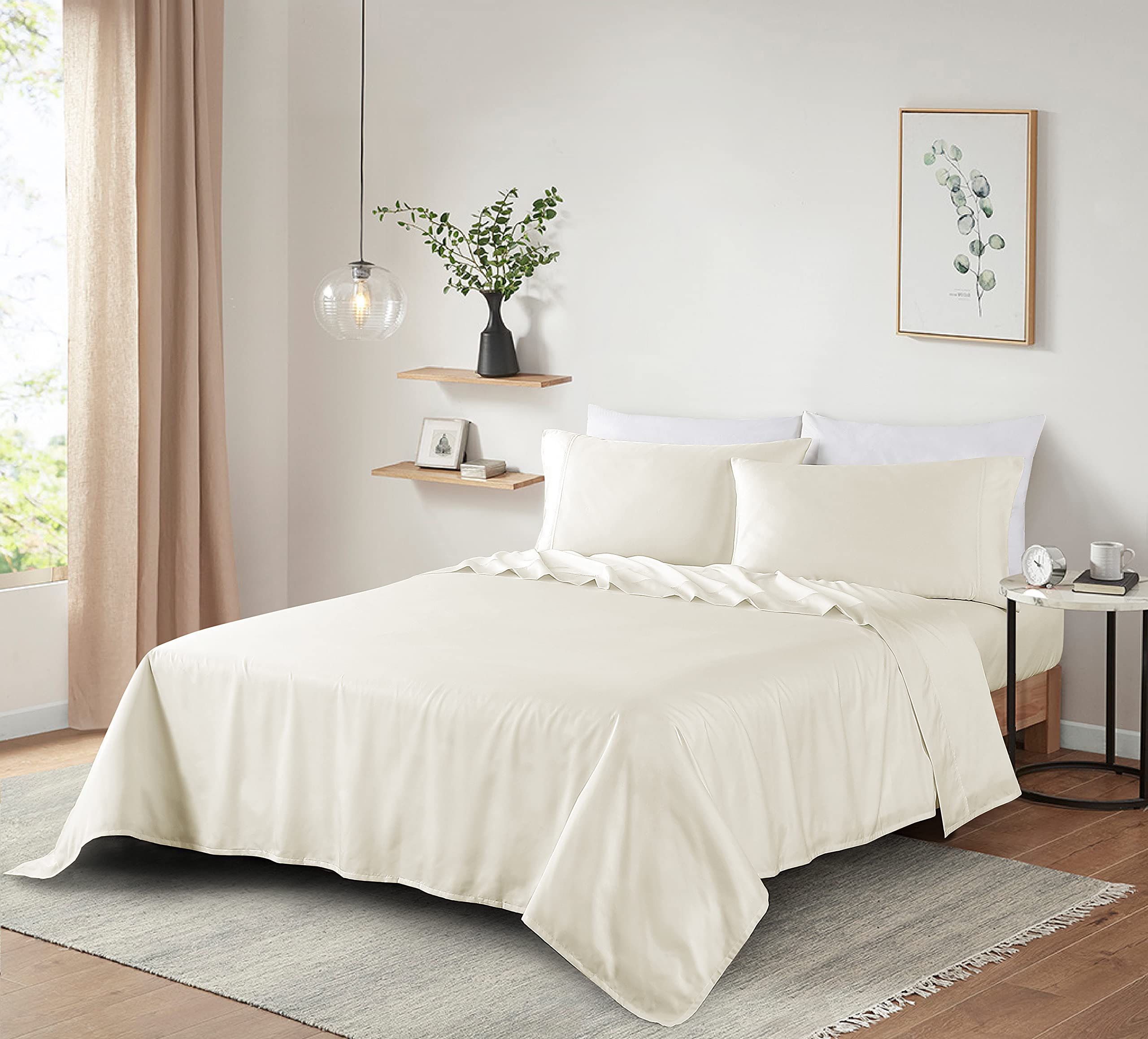 Luxury 100% Supima Cotton Queen Size Bed Sheet Set - 600 Thread Count, 4-Piece Soft & Silky Sateen Weave, Deep Pocket Fits Mattress Up to 18