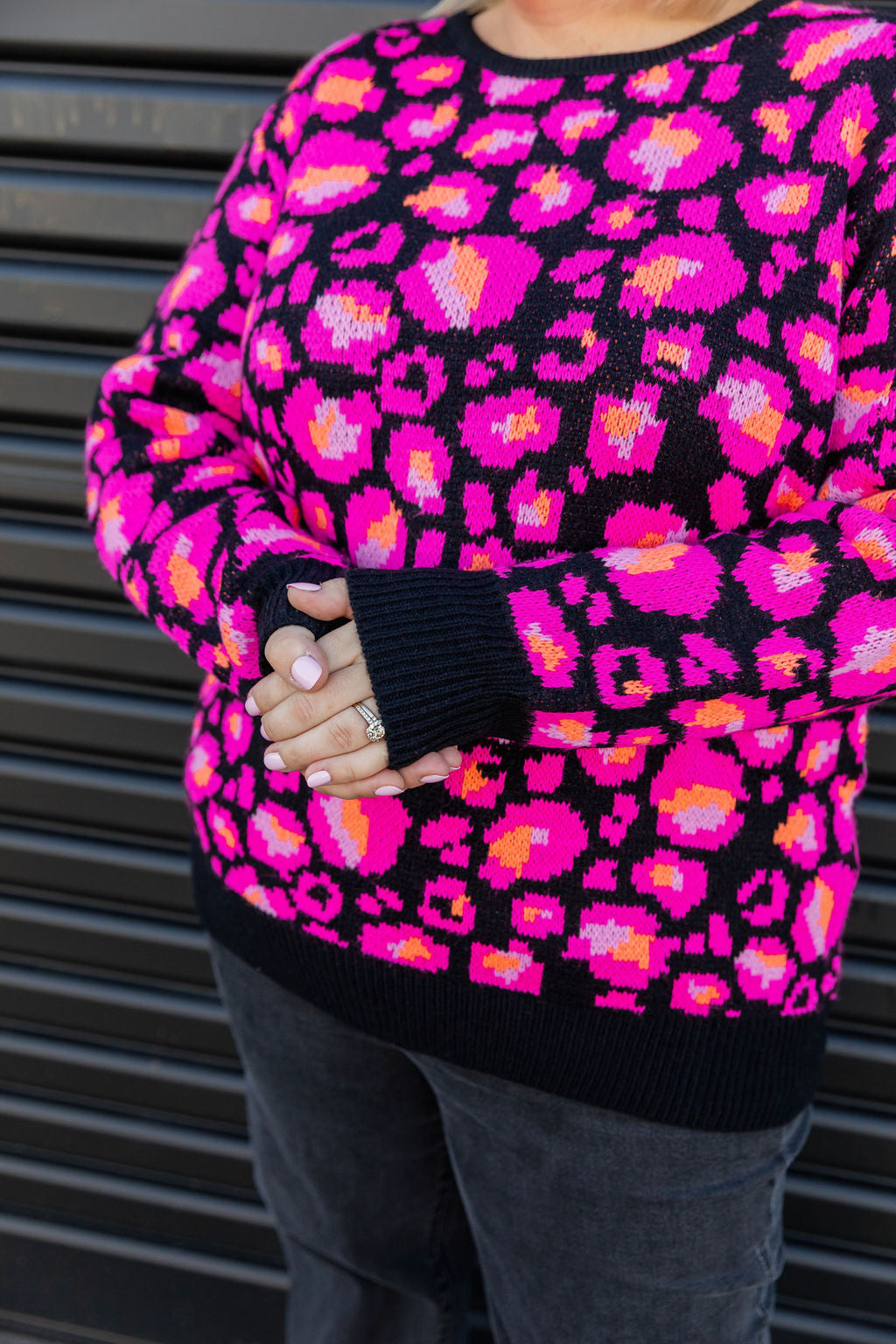 Kasey Rainbow Frankie Knit Sweater - Black Leopard Print Women's Pullover for Casual Wear & Fall Fashion